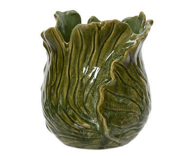 Decoris season decorations Dekovase, Vase Blattform 17x20cm Blumenvase Keramik handgemacht Grün