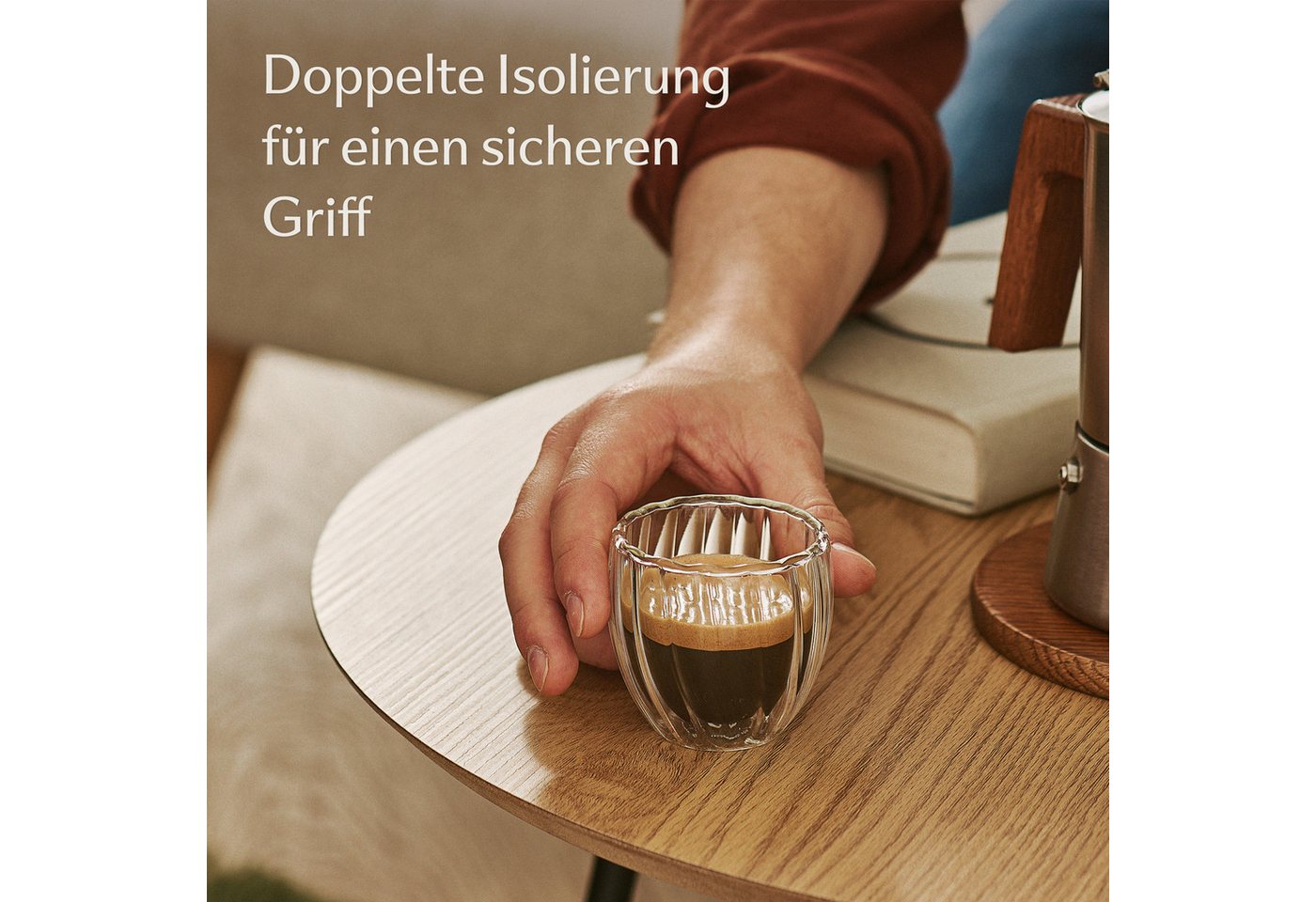 Thumbnail - Cosumy Gartenvlies Cosumy Doppelwandige Espresso Gläser 80ml - 4er Set, (4er Set, 4-St), Elegantes Riffel-Design mit Sch...