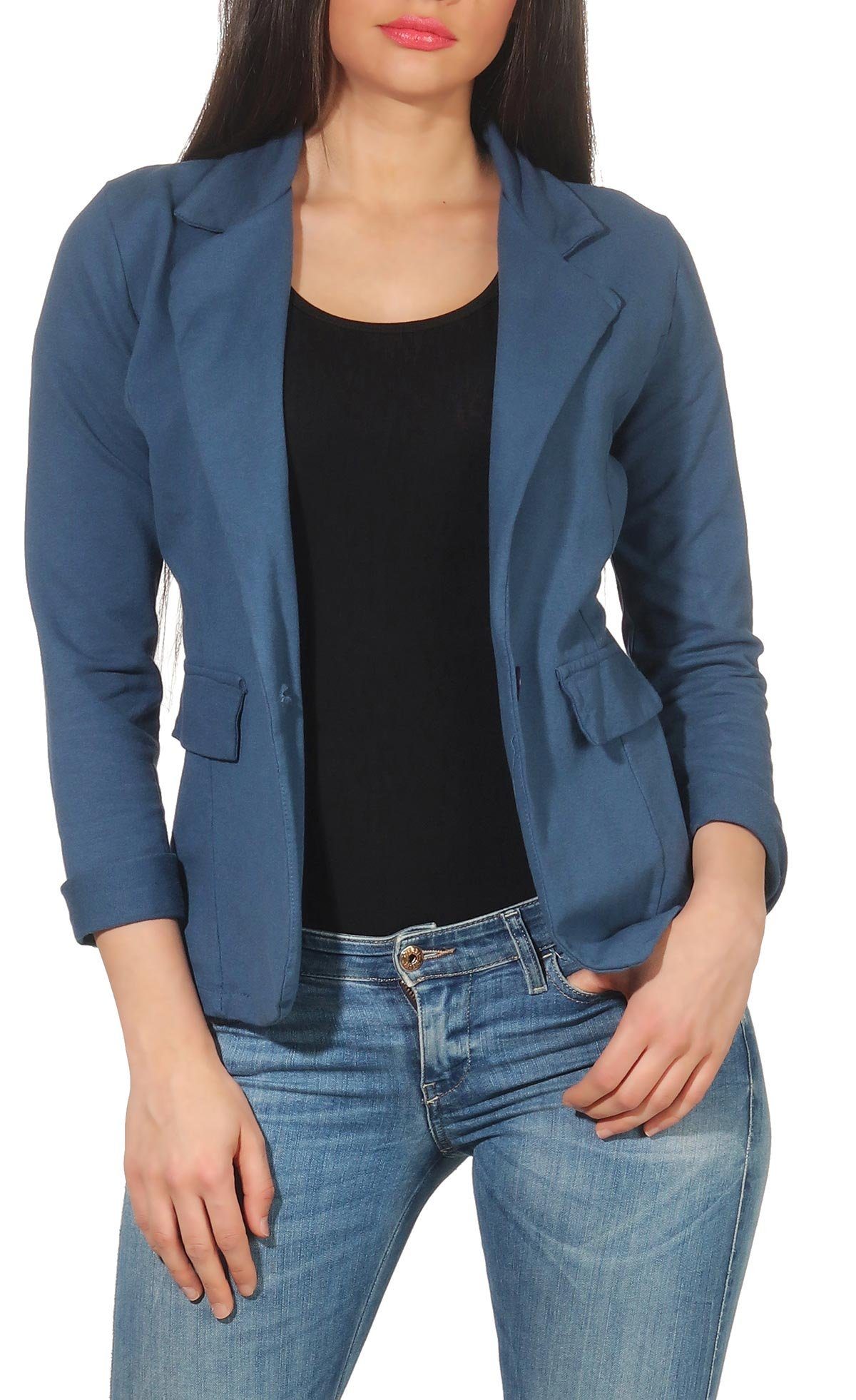 malito more than fashion Jackenblazer malito Damen Blazer in Unifarben, Kurzjacke mit Knopf, Jersey Sakko Sweatjacke in Blazerform Slimfit