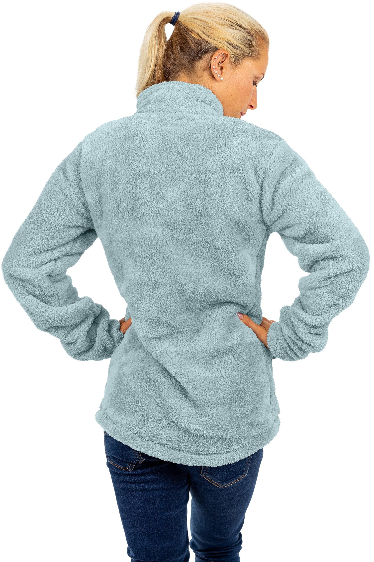 Reichstadt Fleecejacke Damen Regular Fit Flauschige Jacke Kuschelig 22RSW002 Extravagante Reißverschluss-Anhänger