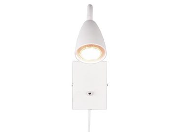 meineWunschleuchte LED Leselampe, Dimmfunktion, LED wechselbar, Warmweiß, innen Nachttischlampe Wand mit Stecker und Schalter Weiß Höhe 23,5cm