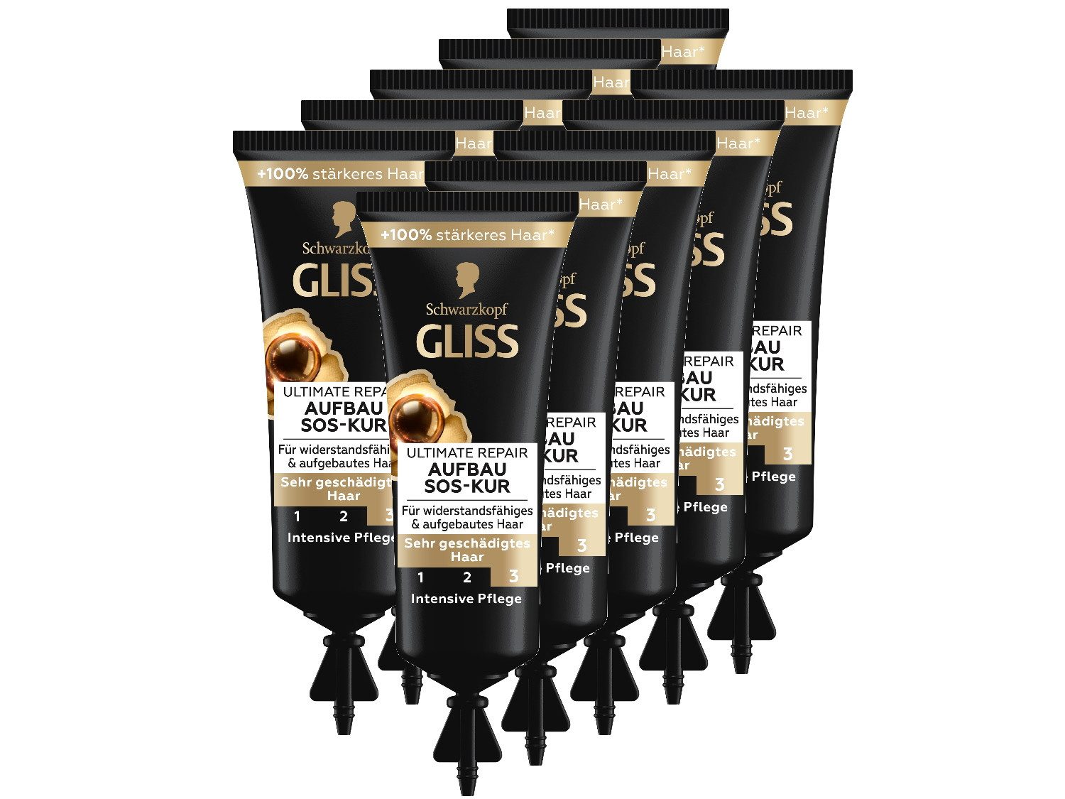 Gliss Haarkur SOS-Intensiv-Kur Ultimate Repair, 10x 15ml, Reise-SET, 10-tlg., Ideale Уход за волосами auf Reisen