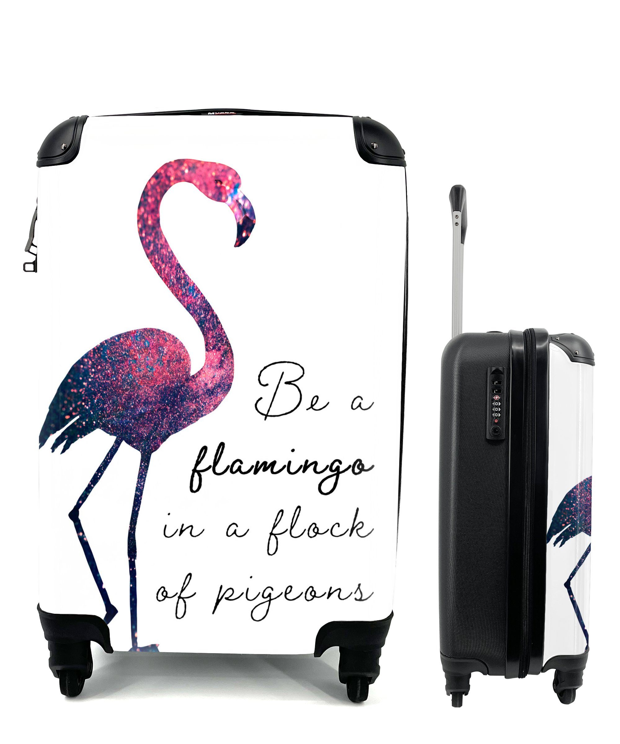 MuchoWow Handgepäckkoffer Flamingo - Glitzer - Rosa, 4 Rollen, Reisetasche mit rollen, Handgepäck für Ferien, Trolley, Reisekoffer