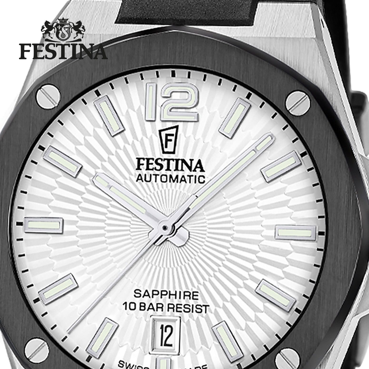 Festina Automatikuhr Festina Herrenuhr Automatik Armbanduhr, (Analoguhr), Herren Armbanduhr rund, Lederarmband schwarz, Luxus
