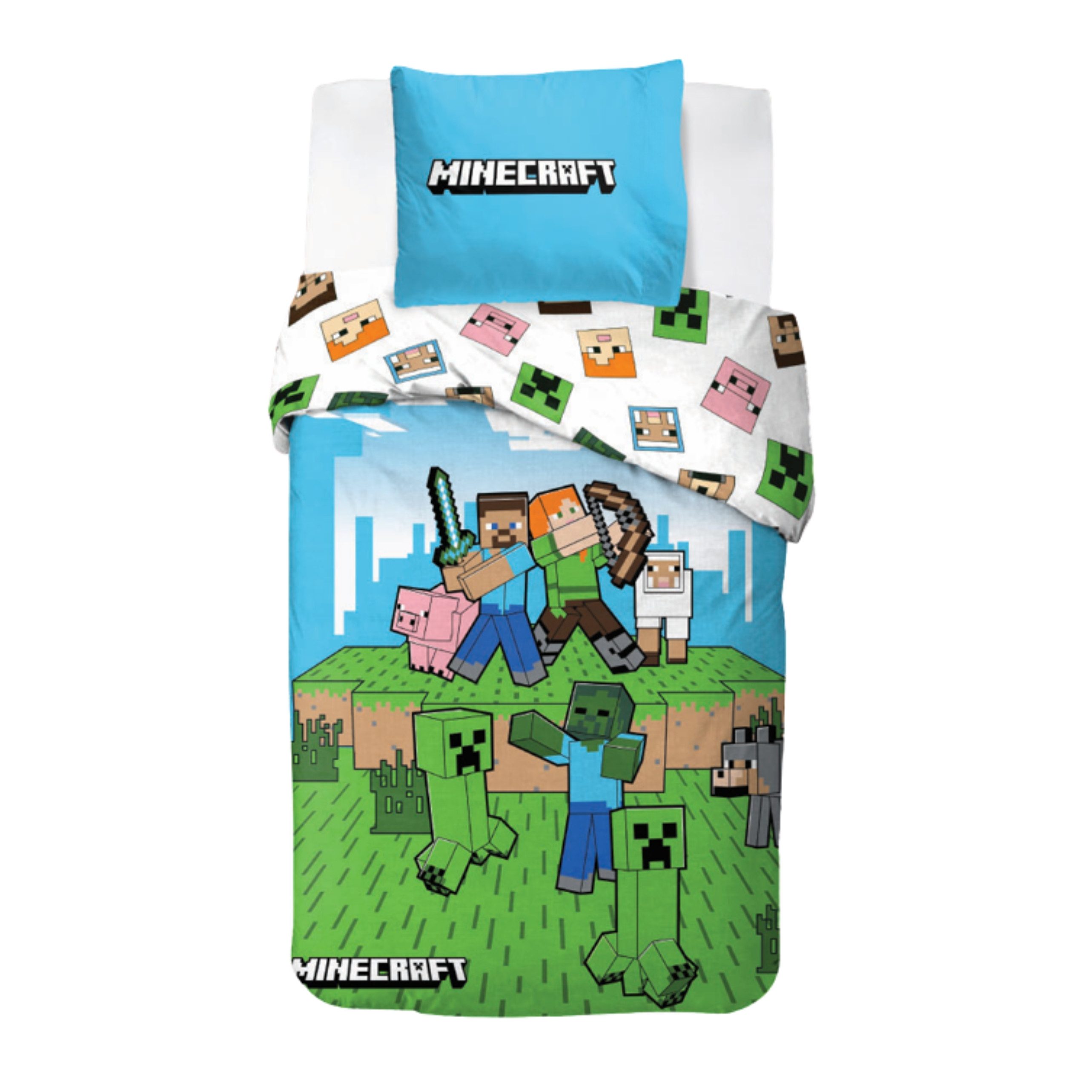 MTOnlinehandel Bettwäsche Minecraft Pixelwelt 135x200 + 80x80 cm in Renforc günstig online kaufen