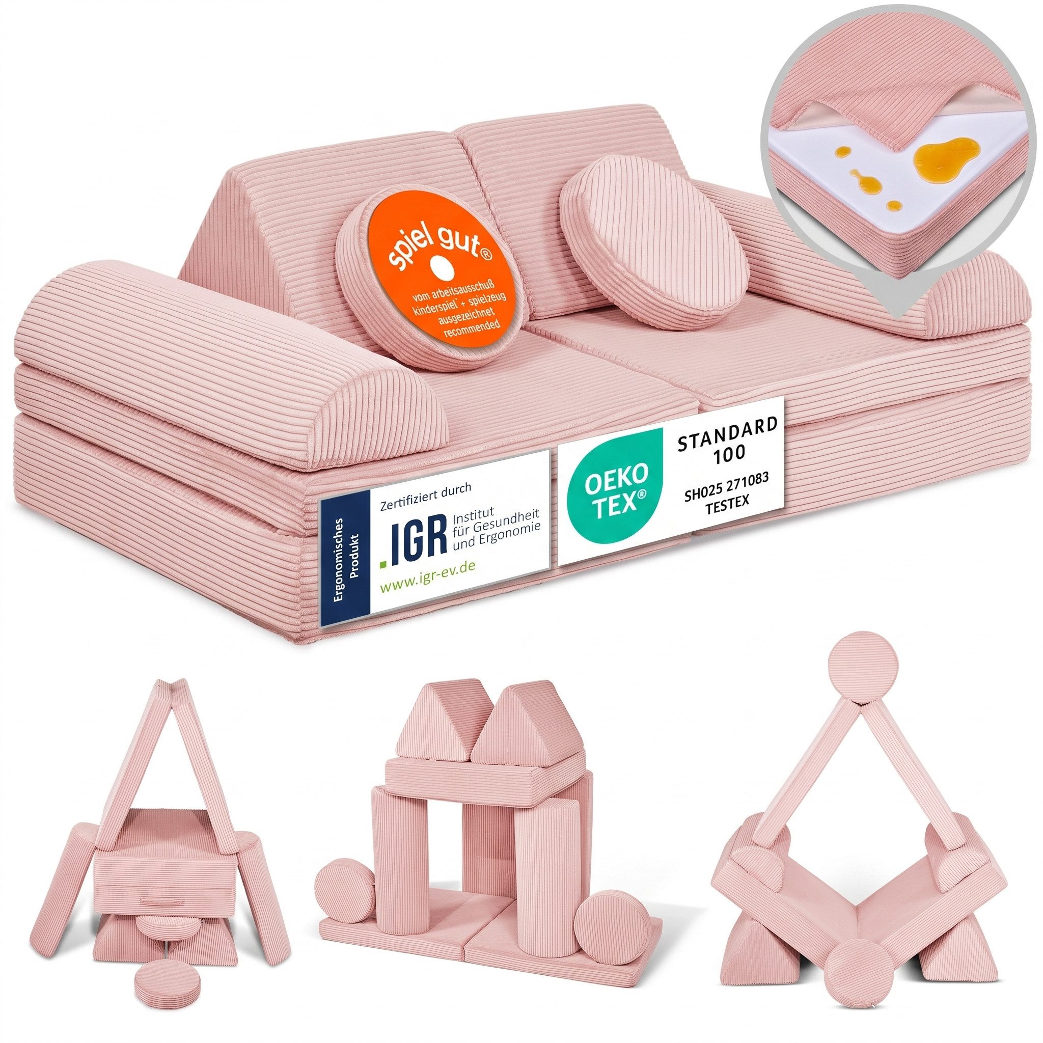Linodino Kindersofa Spielsofa I Schaumstoff Stapelsteine für Kinder I Kindercouch, 3 Jahre Garantie