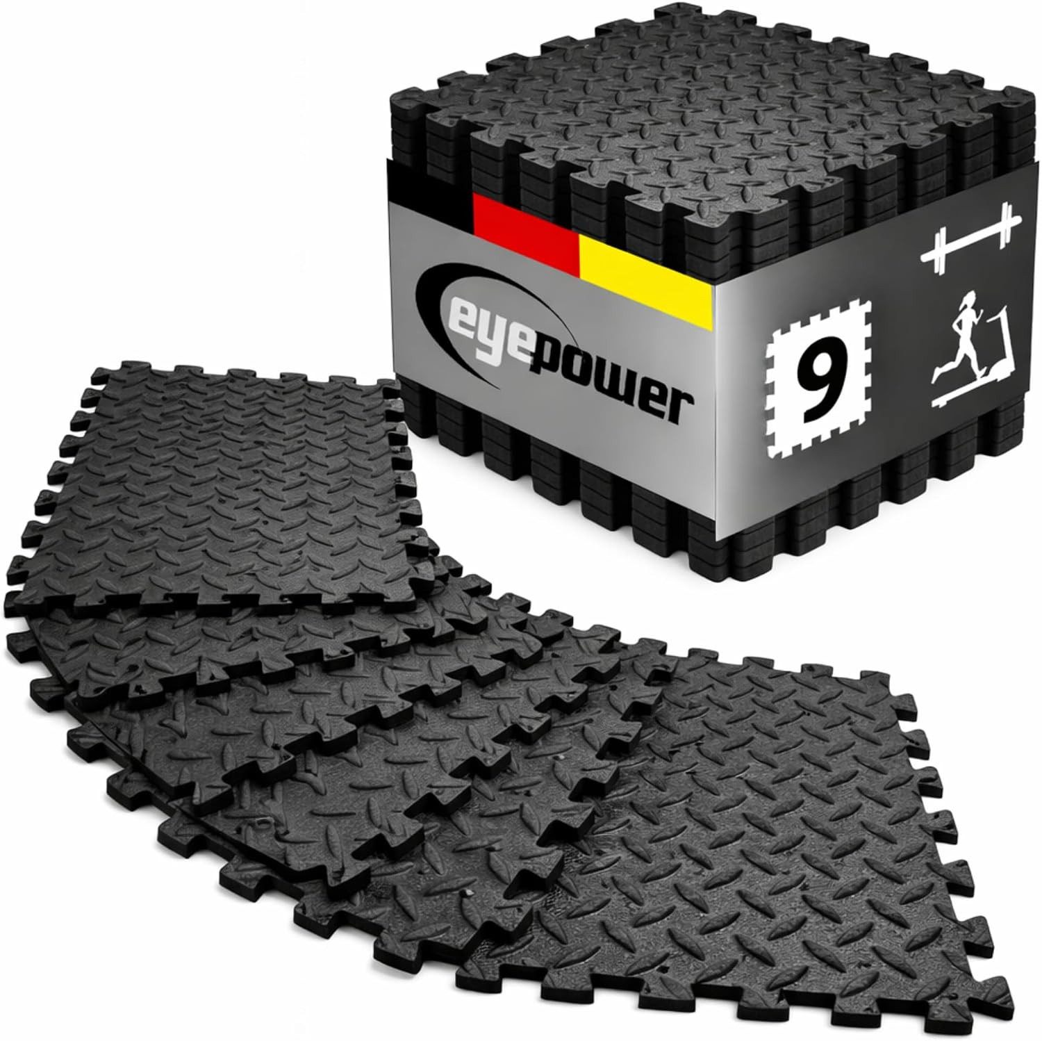 eyepower Fitnessmatte für Zuhause - 0,8 m² Trainingsmatte - Home Gym Unterlage aus 9 Matten (9-St), 30 x 30 x 1 cm Bodenschutzmatte Sport und Gymnastik - EVA Bodenmatte