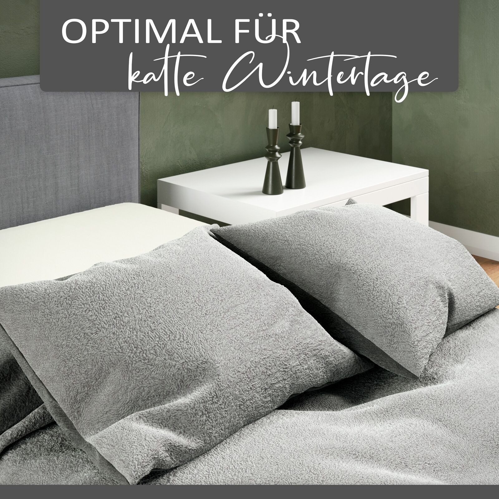 Visaggio Bettwäsche Winter Teddy Plüsch, Fleece, 4 teilig, Flauschig warmes Cashmere Touch, Einfarbig Wende – Bild 5 von 5