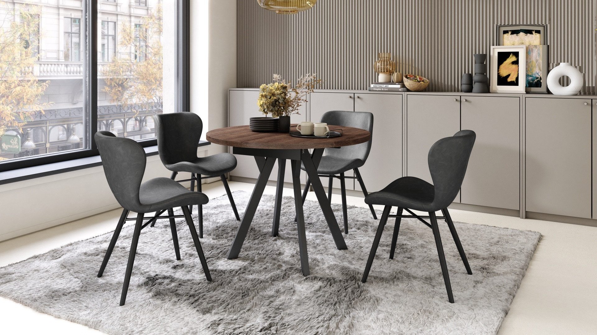 designimpex Esstisch Design Esstisch Aldo ausziehbar 90 cm bis 145 cm rund günstig online kaufen