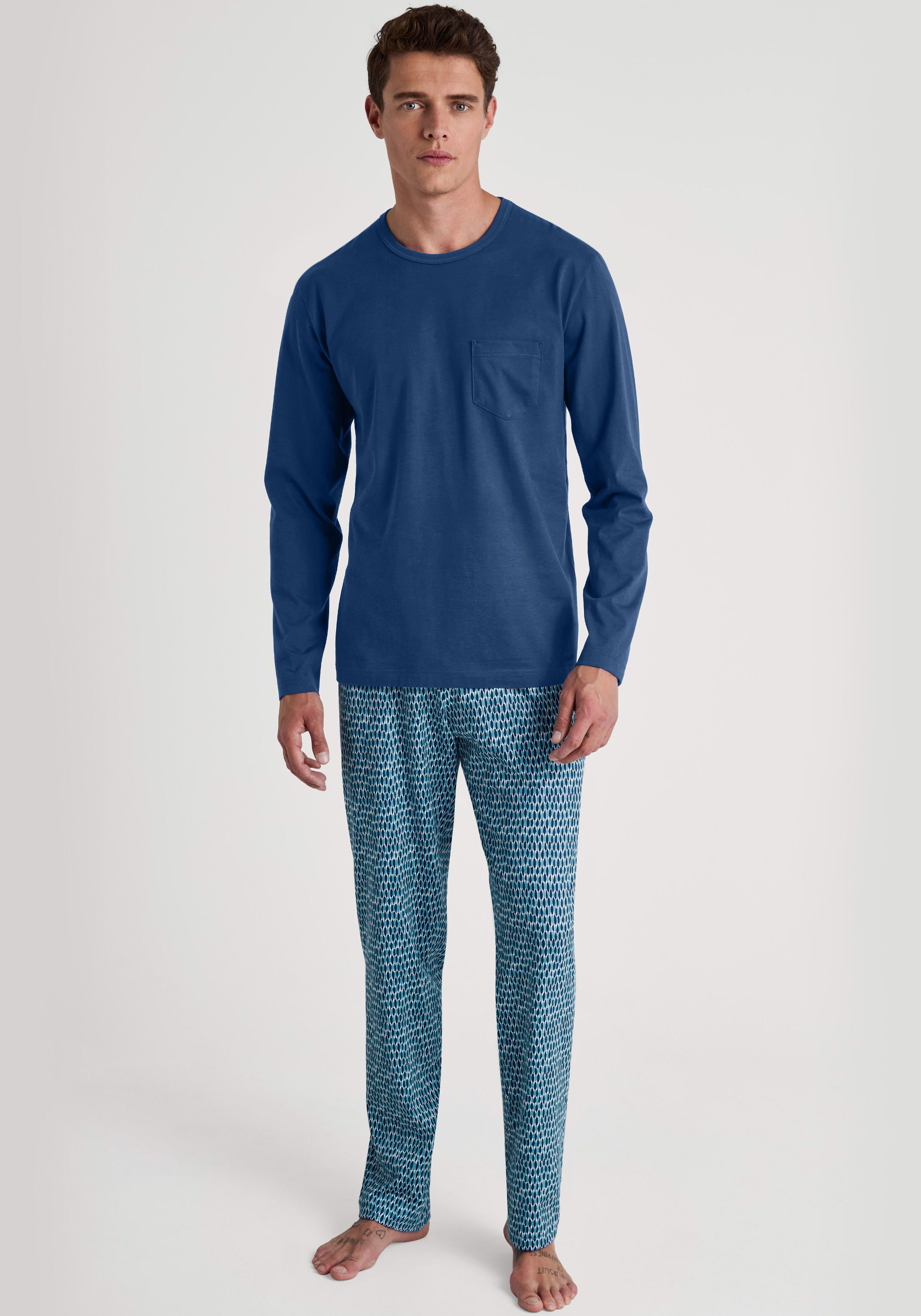 CALIDA Schlafanzug Relax Imprint 1 (2 tlg) Langarm-Shirt & Hose mit geradem Bein