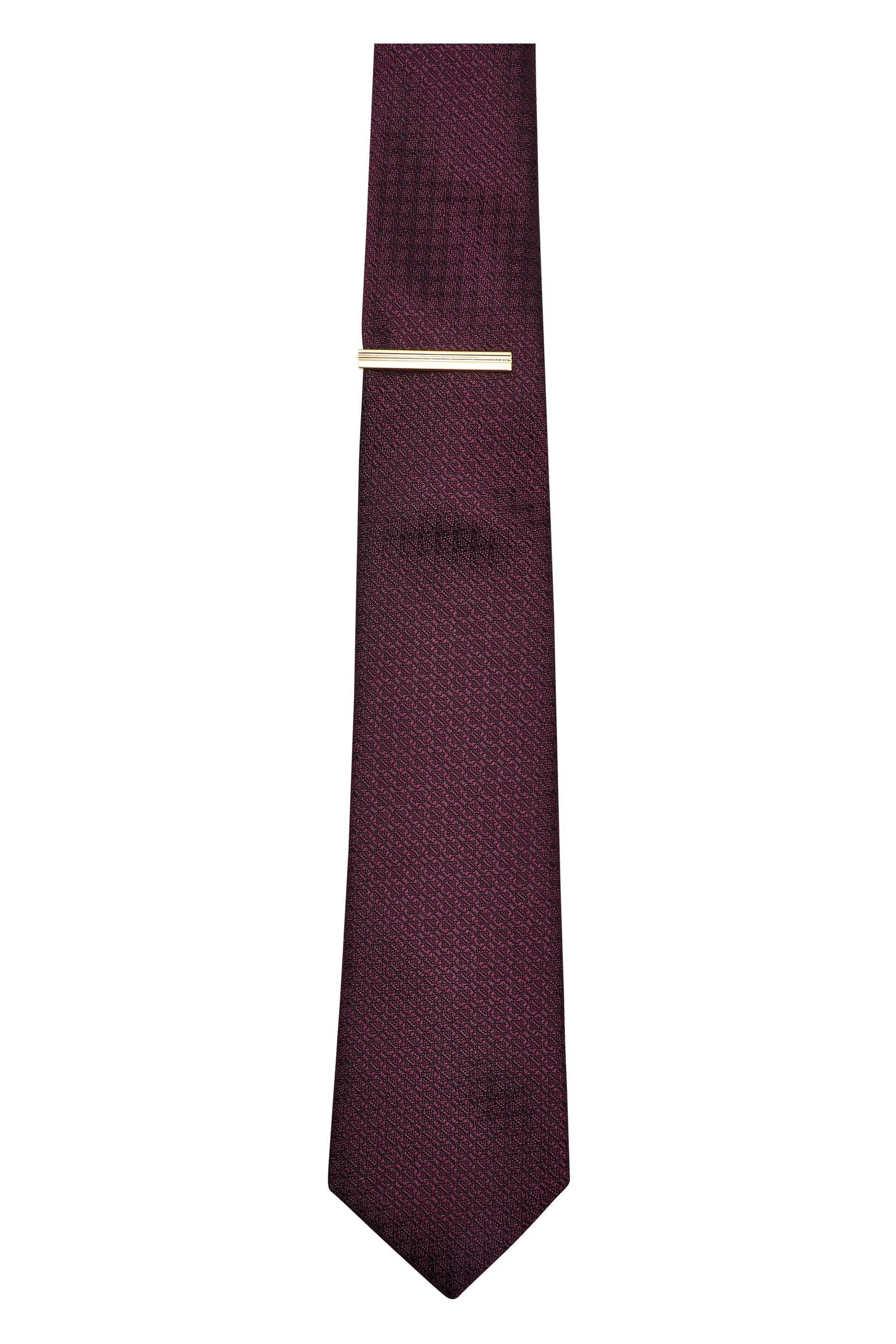 Next Krawatte Schmale Red aus Burgundy (2-St) + Krawatte Klammer Recyclingpolyester