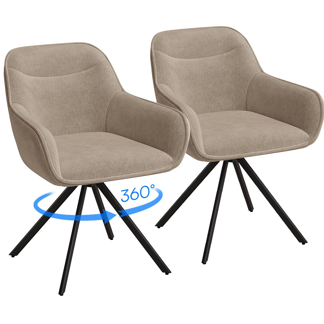 skølm Esszimmerstuhl Thokk Drehstuhl mit Leinenbezug (2er Set, hellbraun, bis 150 kg), Küchenstuhl, höhenverstellbar & drehbar, verfügbar als 4er/6er Set