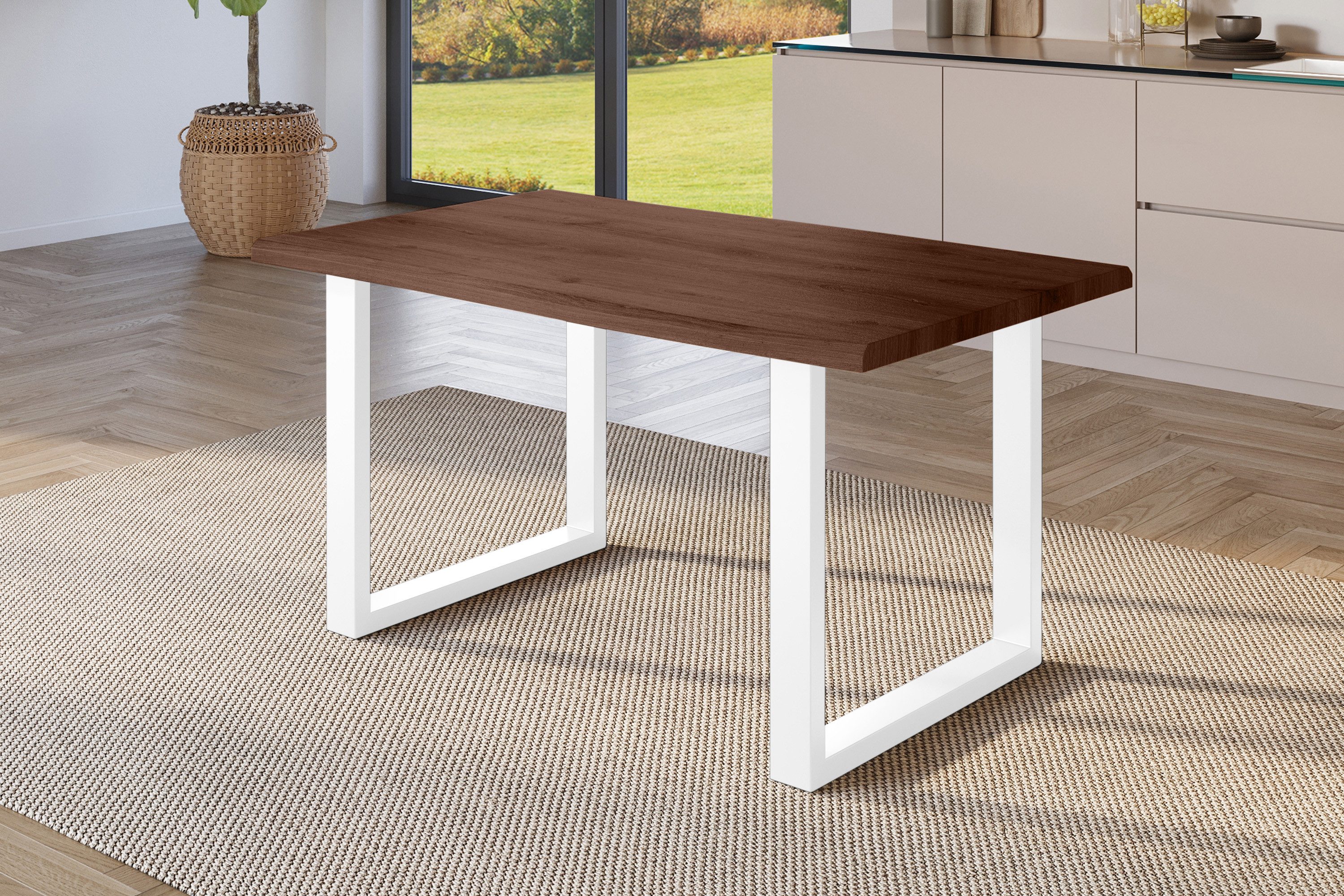 SAM® Esstisch Jonas, Holz Nussbaum-Optik, verschiedene Metallgestelle, Baumkante