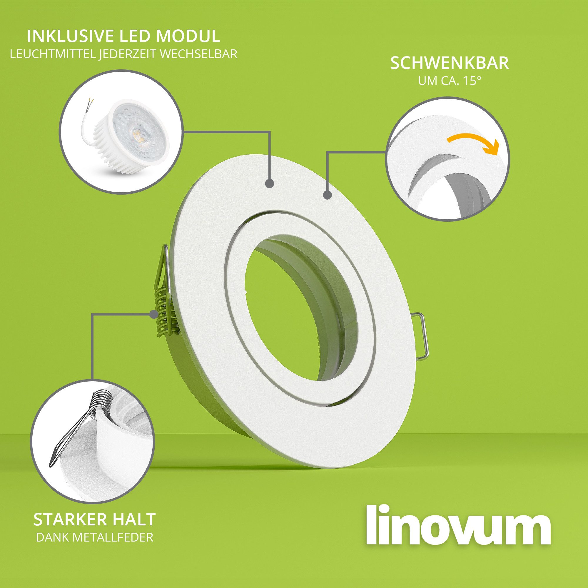 linovum LED Einbaustrahler 10x Einbaustrahler warmweiss LED 4W Birne Einbauspot Deckenlampe, Warmweiß