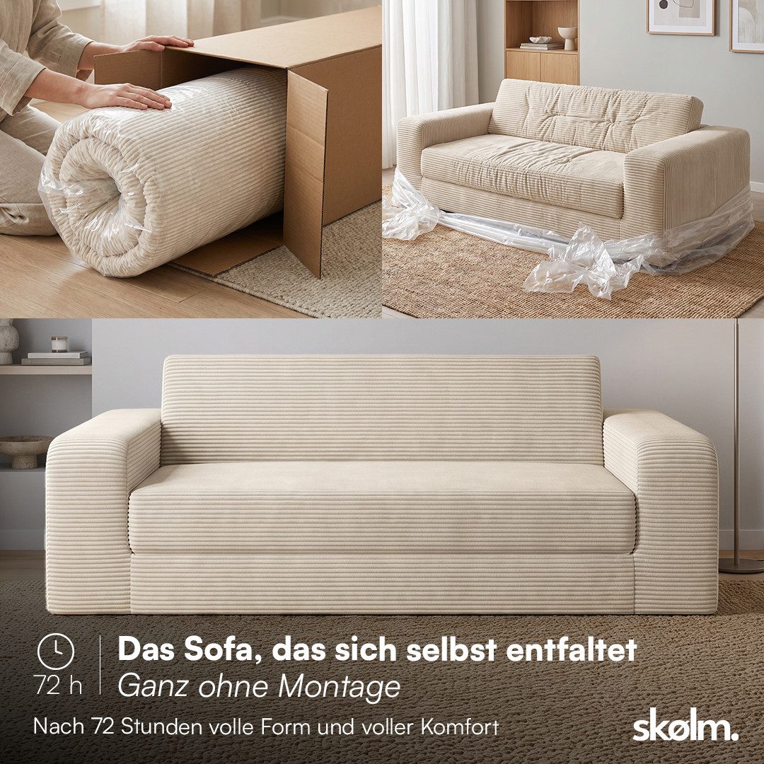 skølm Schlafsofa Laga aus Cord, Sofa 2 Sitzer mit Armlehnen, als Gästebett nutzbar, Beige, ausklappbare Schlafcouch 186x135 cm, vakuumiert – ohne Aufbau – Bild 4 von 5