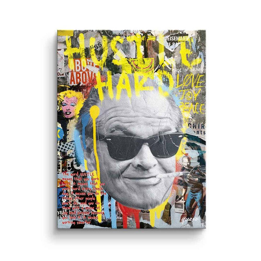 Streetart DOTCOMCANVAS® silberner Art Jack Leinwandbild, Leinwandbild Hard Hustle Rahmen Collage Pop Nicholson