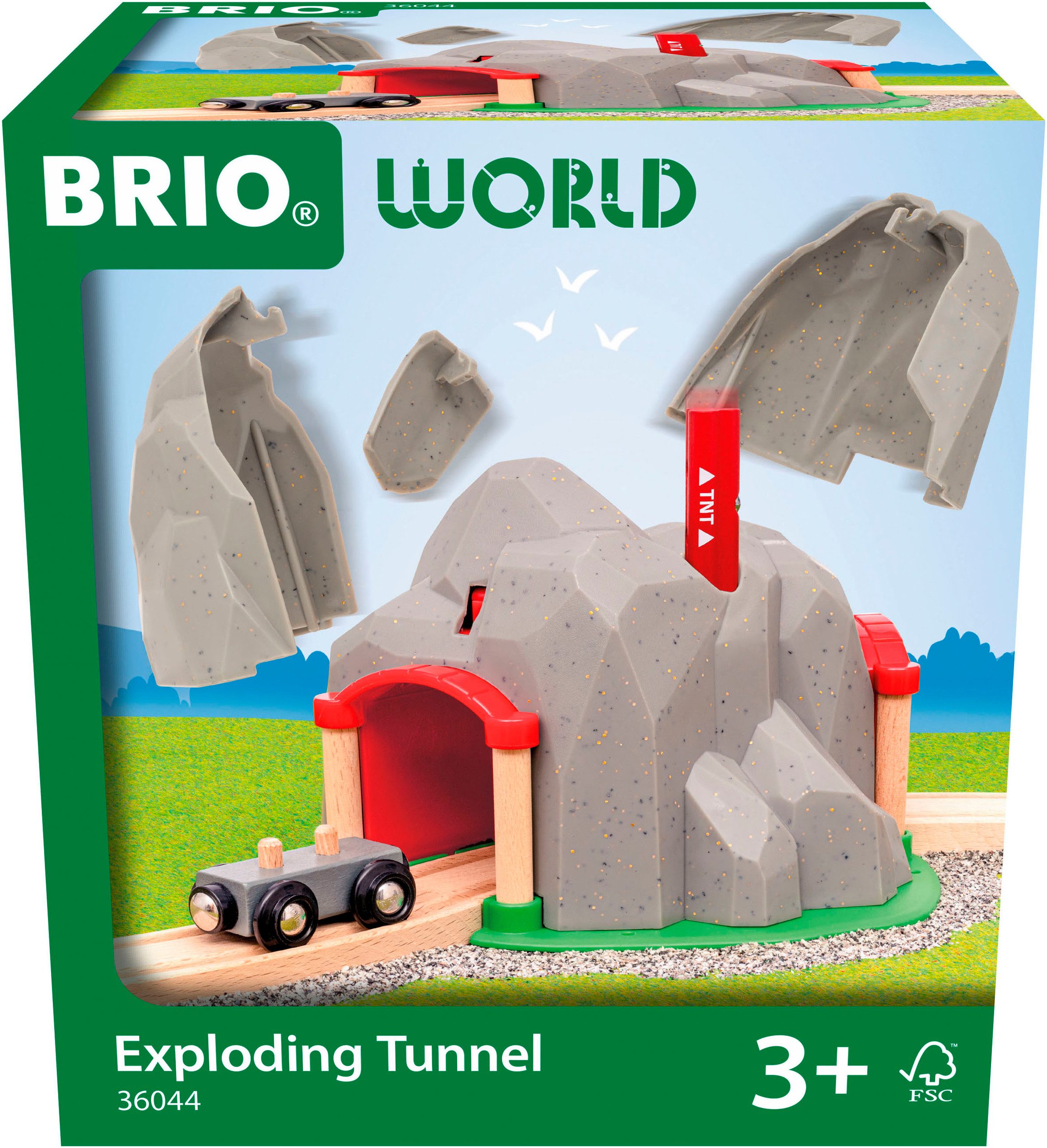 BRIO® Spielzeugeisenbahn-Tunnel BRIO® WORLD, Tunnel mit Sprengfunktion, (Set, 3-tlg), FSC® - schützt Wald