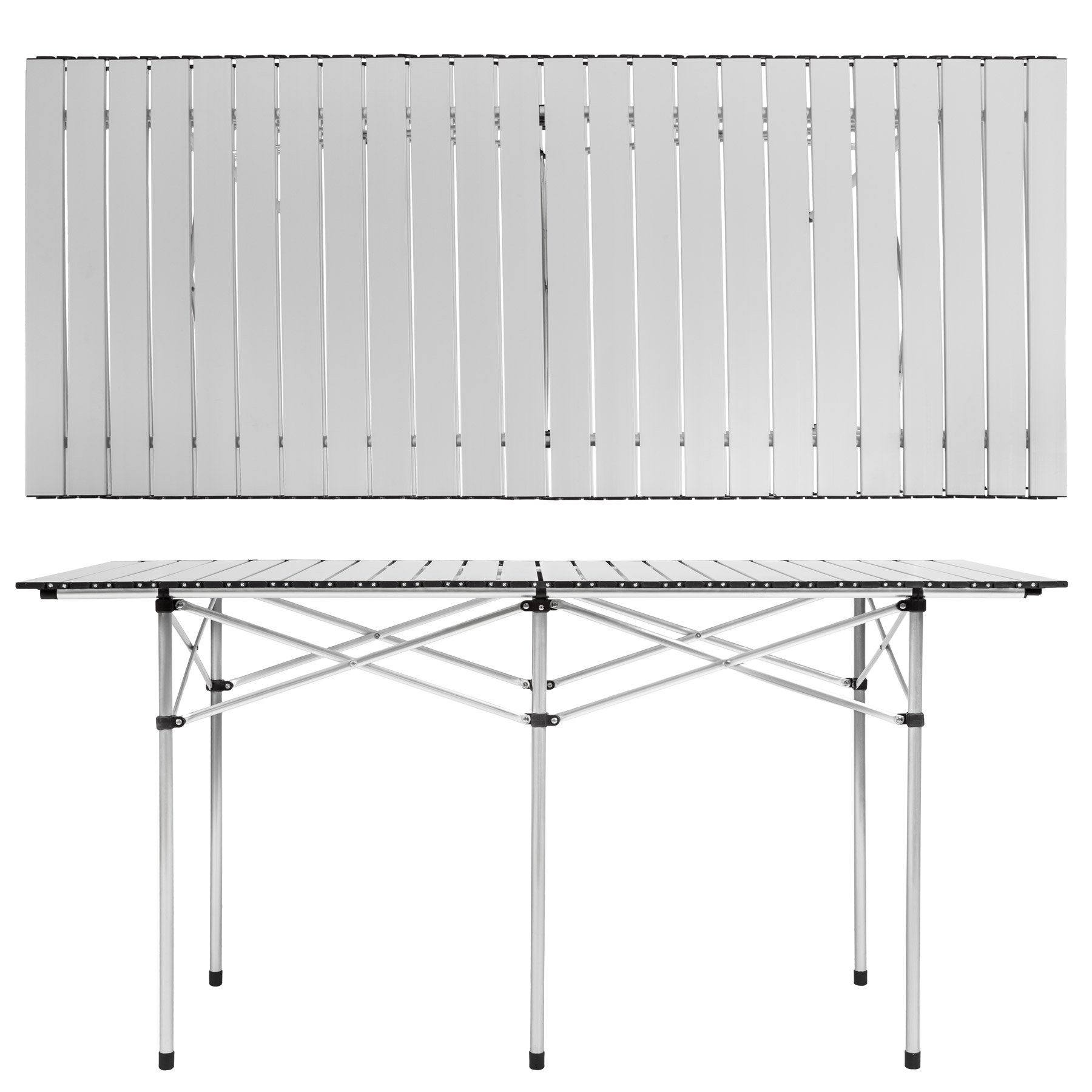 tectake Campingtisch Aluminium-Camping-Klapptisch, 140 x 70 x 70 cm, lässt sich klappen (Outdoor-Tisch, 1-St., in grau), Wetterfest, bodenschonende Kunststoffkappen, mit Tragetasche