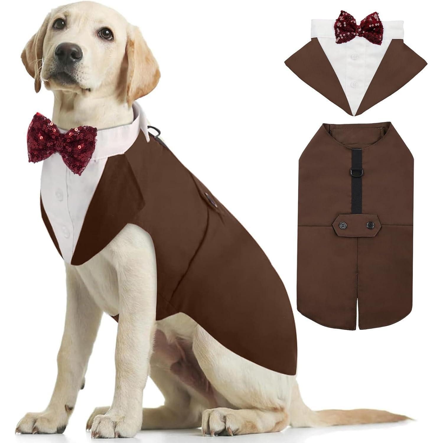 LuxusKollektion Hundefliege Hundeanzug Smoking Fliege Bandana Kostüm XL-Rückenlänge: 51 cm Braun