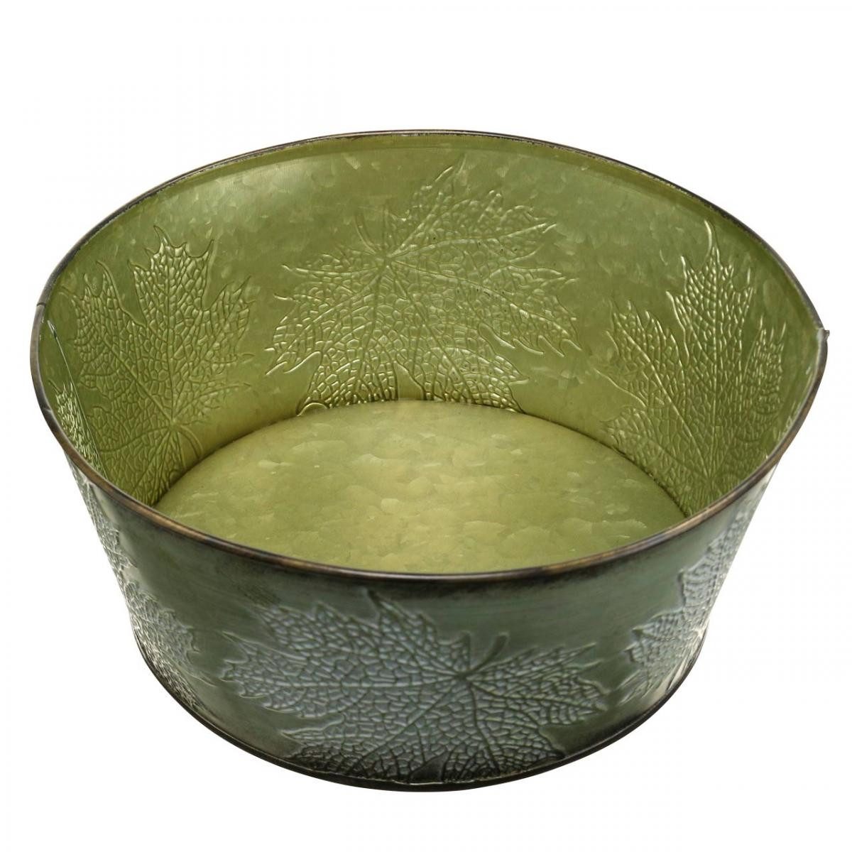 Florists Products Streudeko Pflanzschale Herbstdeko Ahornblätter Metalltopf grün Ø25cm
