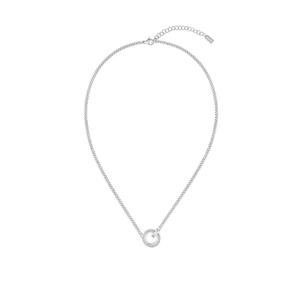 BOSS Kette mit Einhänger Schöne Halskette aus Stahl mit Zirkonen 1580541