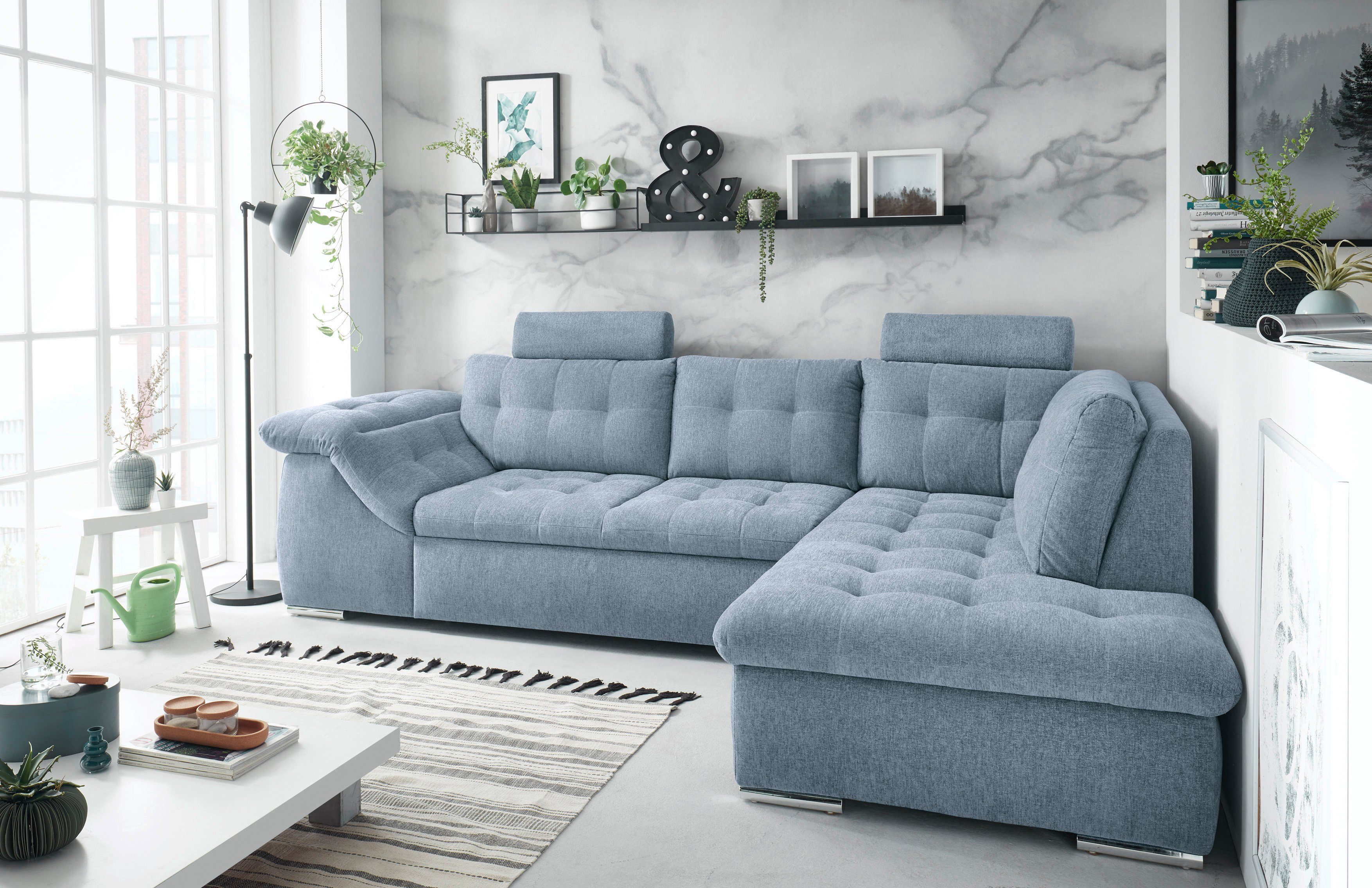 ED EXCITING DESIGN Ecksofa Oman, mit Bettfunktion, Bettkasten, Armteilverst günstig online kaufen