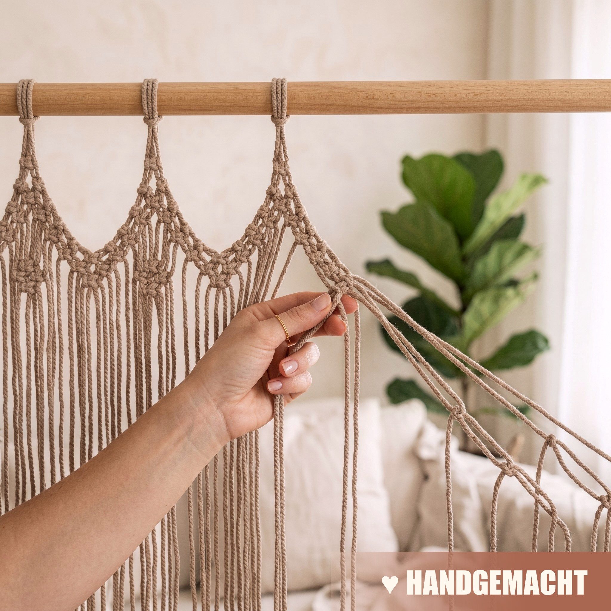 Cozyor Türvorhang Makramee Vorhang Boho 100x200 cm für Tür, Fenster, Balkon & Wohnwagen (1 St), Schlaufen, 100% Baumwolle, mit Vorhangstange zum Klemmen Wandtep – Bild 3 von 5