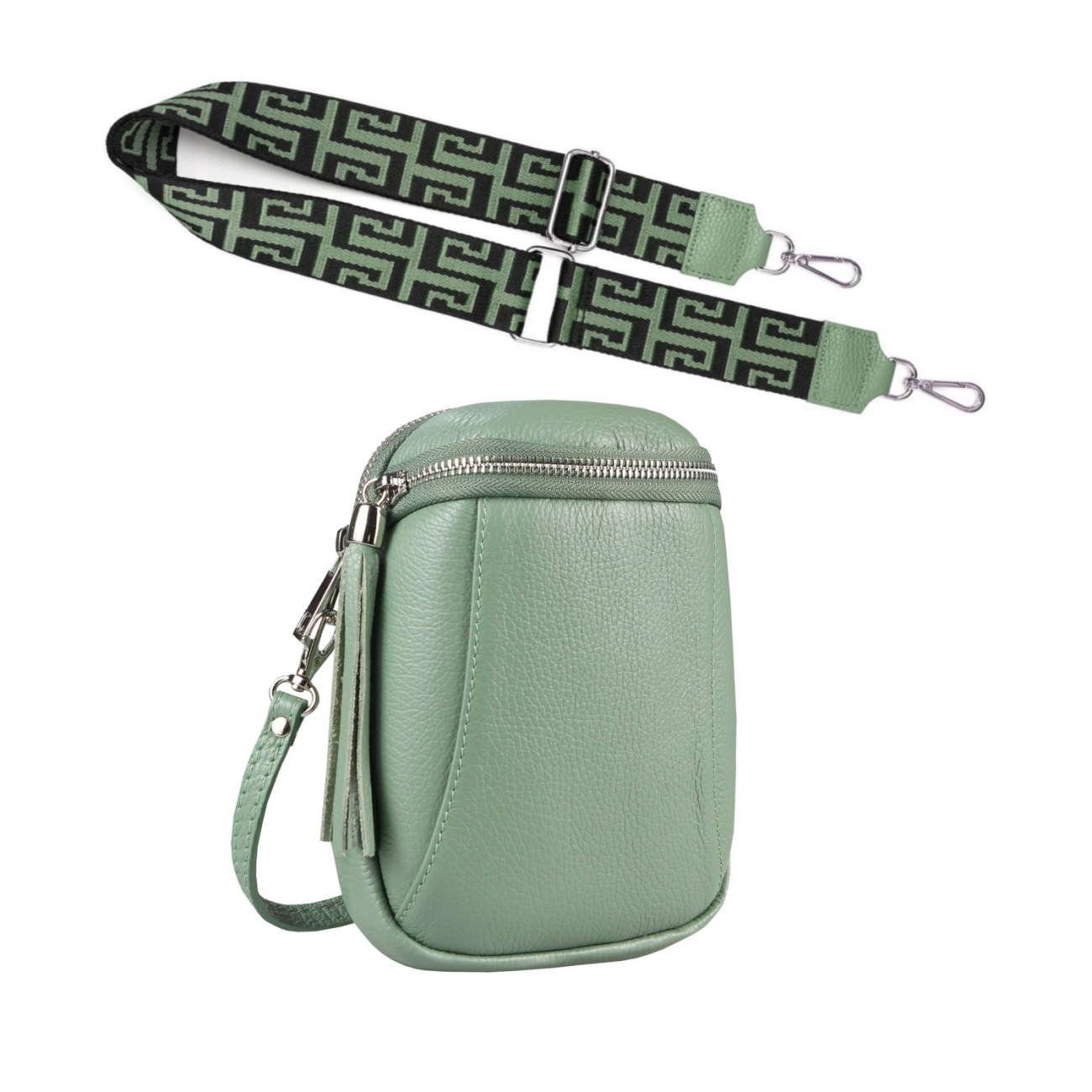 HuaDmaing Kosmetiktasche Aus Leder – Schwarz, Kompakt (9,5 X 7 X 3 Cm), Mit Spiegel & Druckknopf