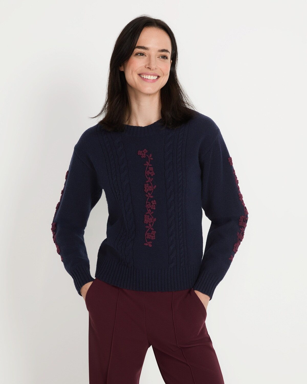 Reitmayer Strickpullover Pullover mit Blumenstickerei