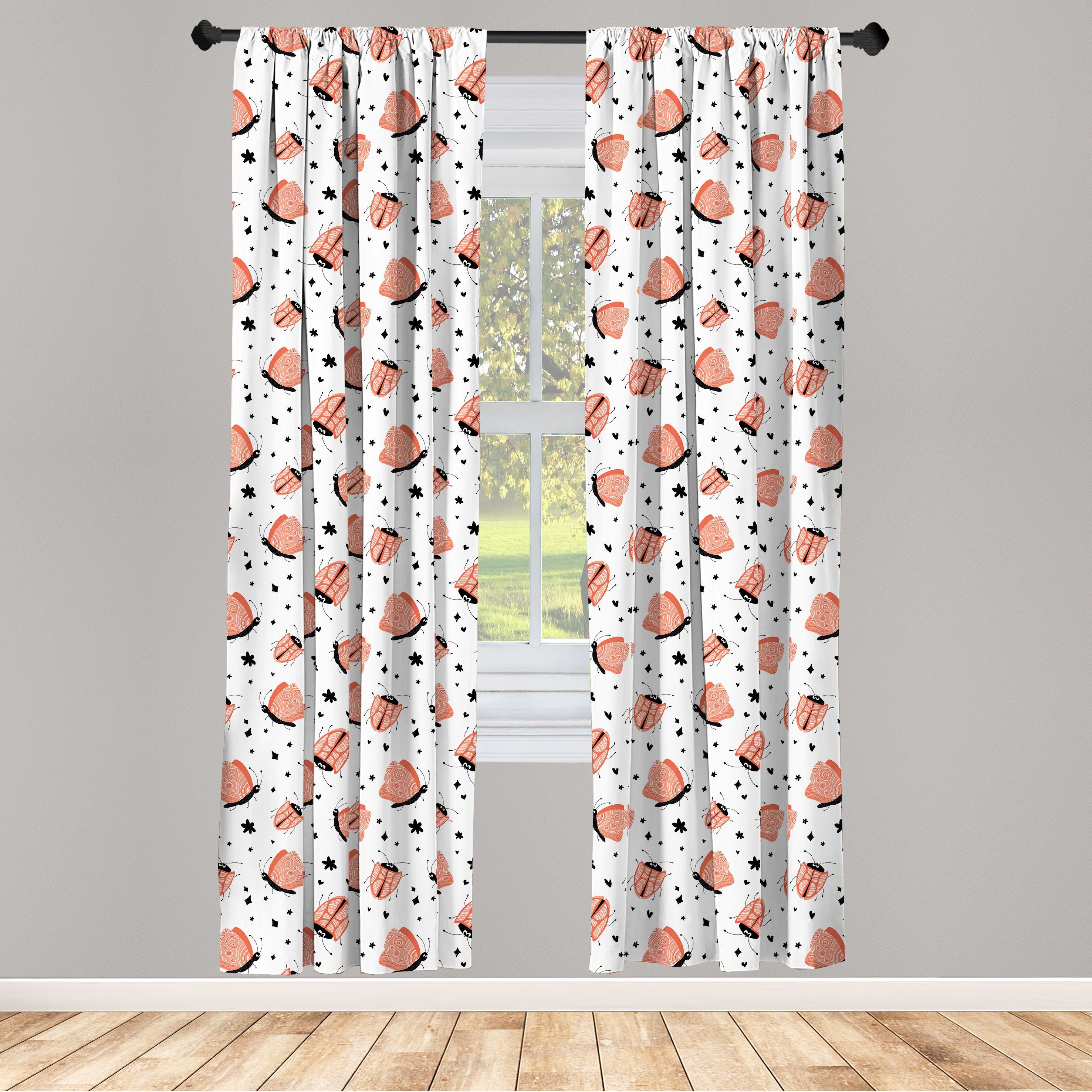Gardine Vorhang für Wohnzimmer Schlafzimmer Dekor, Abakuhaus, Microfaser, Insekt Marienkäfer und Schmetterlinge