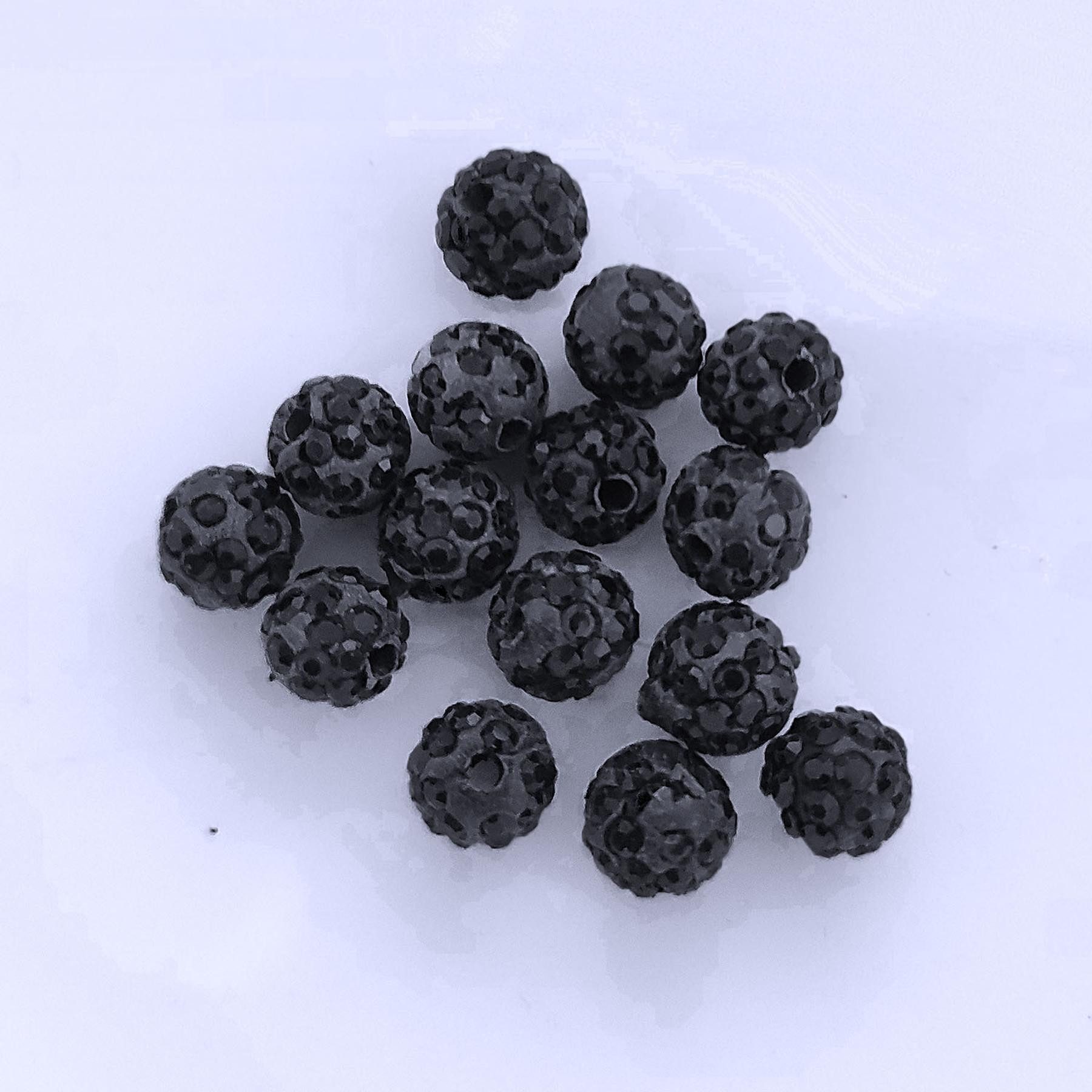 Kopper-24 Bastelperlen Shamballa Perlen, glitzer, 10 mm, 10 Stück, Schwarz