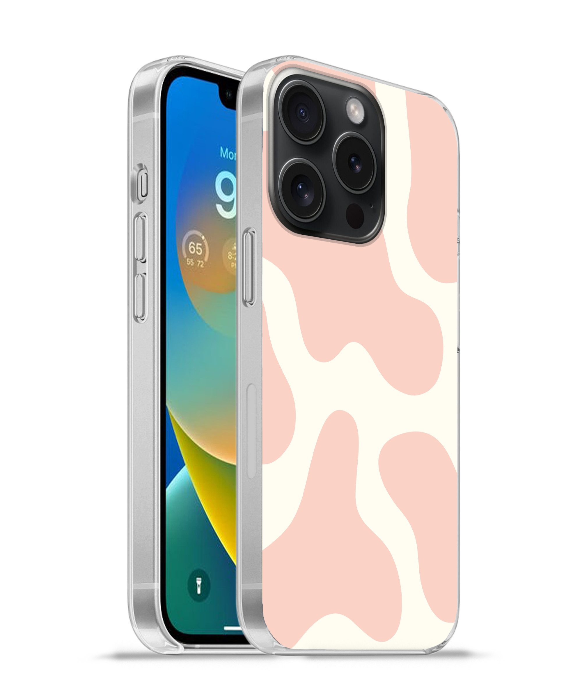 MuchoWow Handyhülle für Apple iPhone 15 Pro Flecken - Weiß - Rosa - Muster - Minimalistisc, Smartphone-Bumper, Print, Handy Schutzhülle Dünn