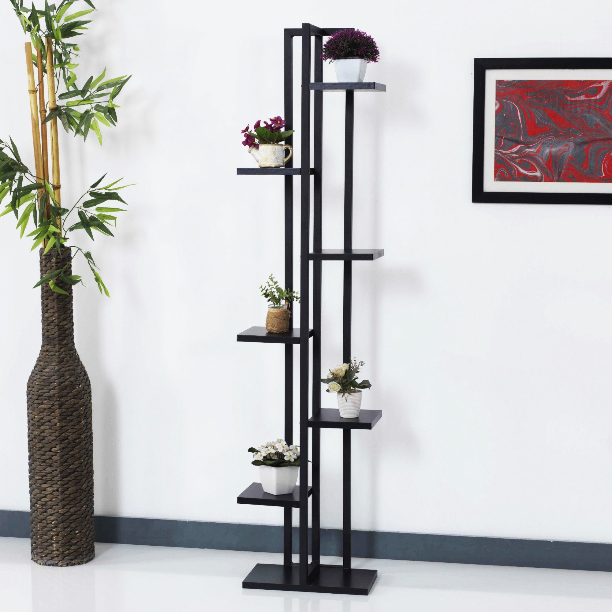 en.casa Blumenständer, Somero Pflanzenregal 150x34x21cm, Schwarz günstig online kaufen