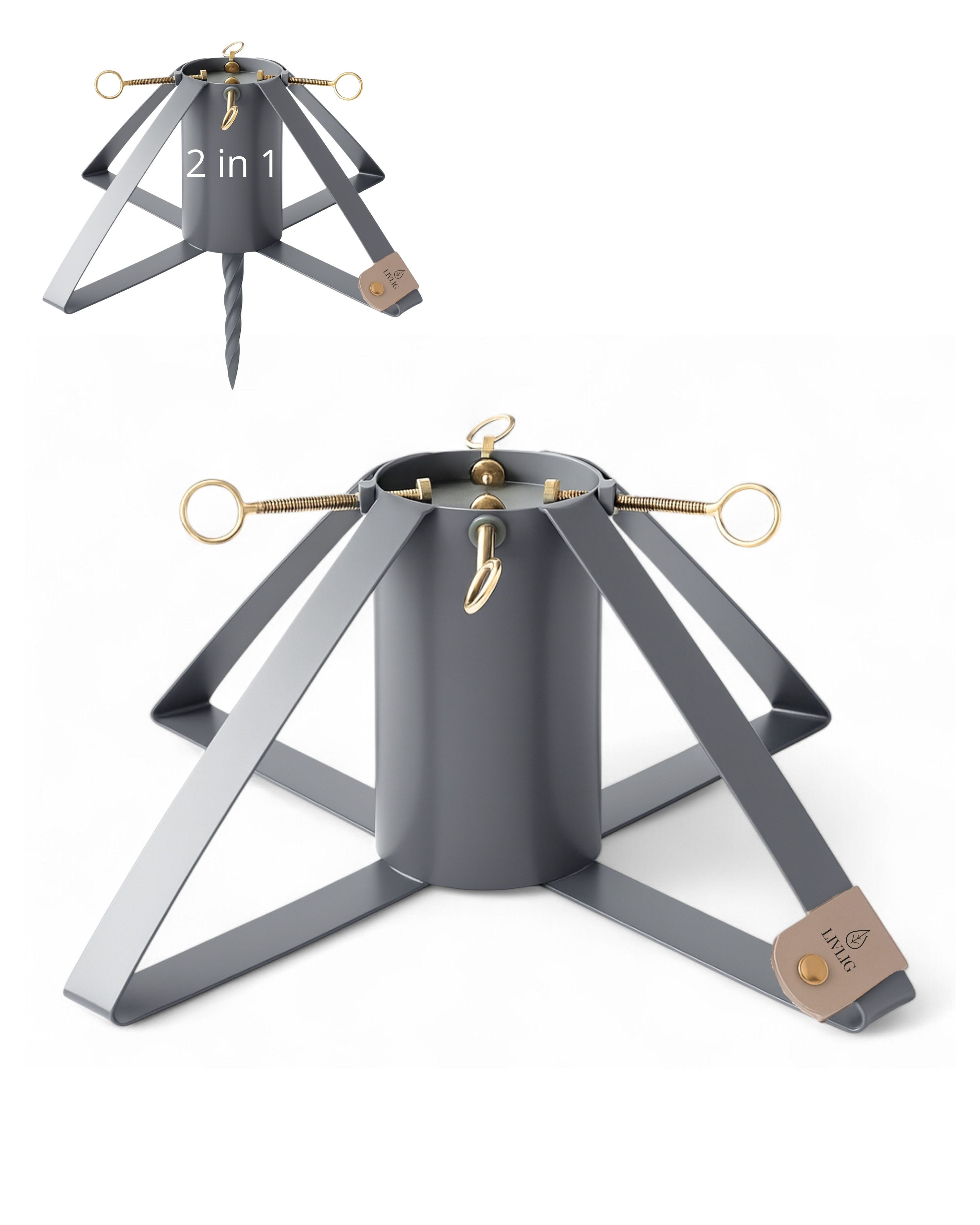LIVLIG Christbaumständer Ёлочные подставки, Christbaumständer aus Metall (Indoor und Outdoornutzung möglich, 2-teilig), H35 x Ø50 cm / Bodenspieß 17 cm, Wasserbehälter