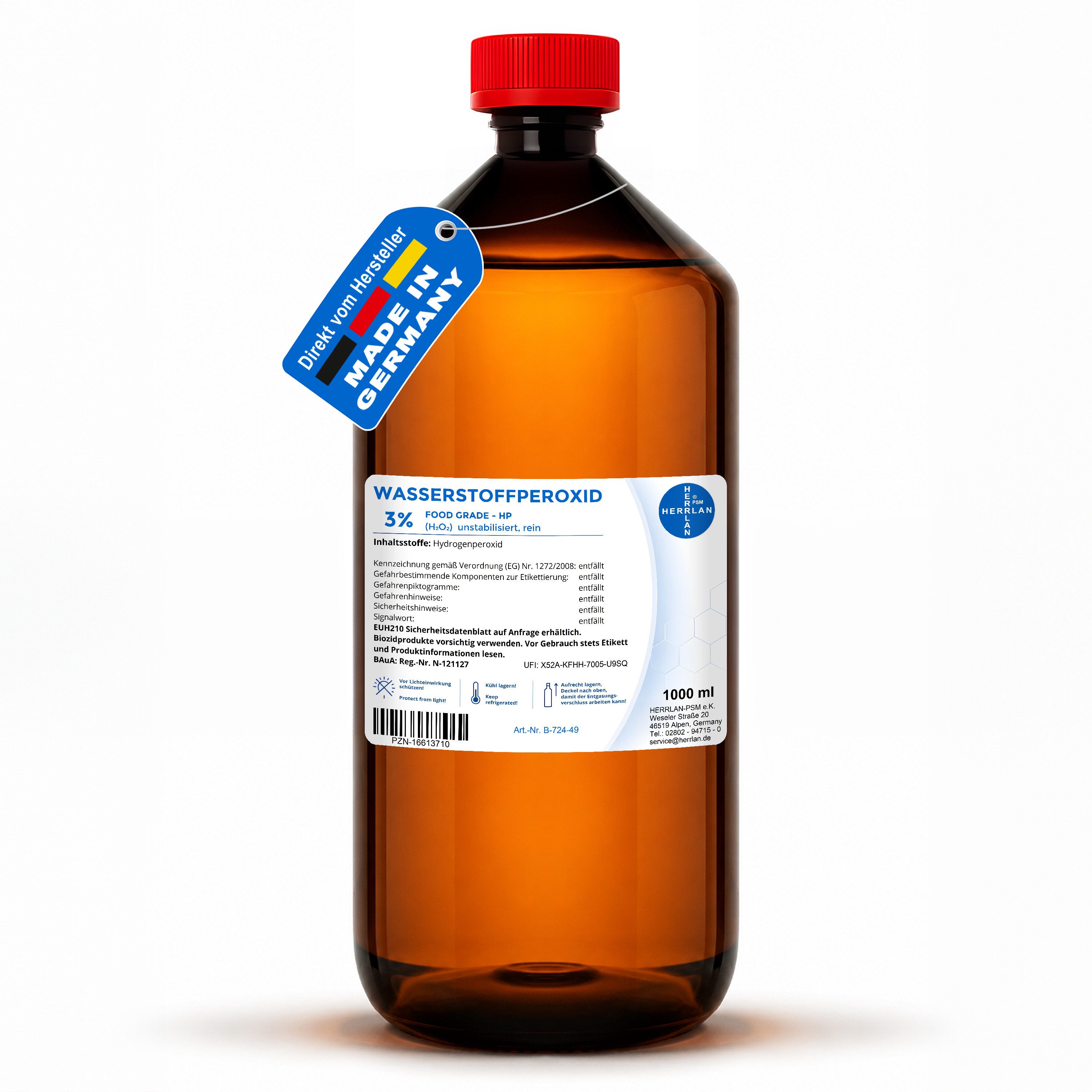 HERRLAN Wasserstoffperoxid 3% FOOD GRADE I 1 Liter I HERRLAN-Qualität Bleichmittel (1 Liter unstabilisiert)