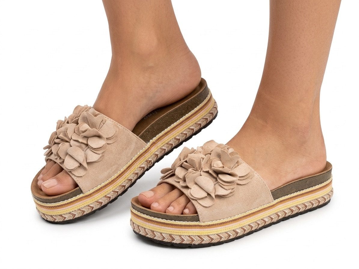 Pogolino TL891 Plateausandale NICHT FÜR BREITE FÜße Damen Sandalen mit Plateausohle und Blumen