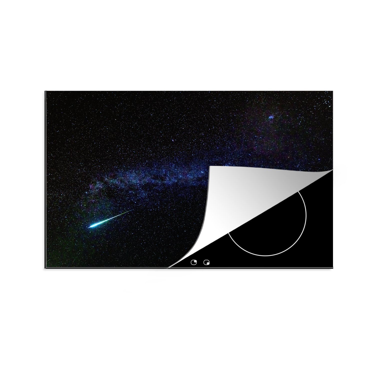 MuchoWow Herdblende-/Abdeckplatte Ein Meteor schießt durch die Milchstraße, Vinyl, (1 tlg), 81x52 cm, Induktionskochfeld Schutz für die küche, Ceranfeldabdeckung