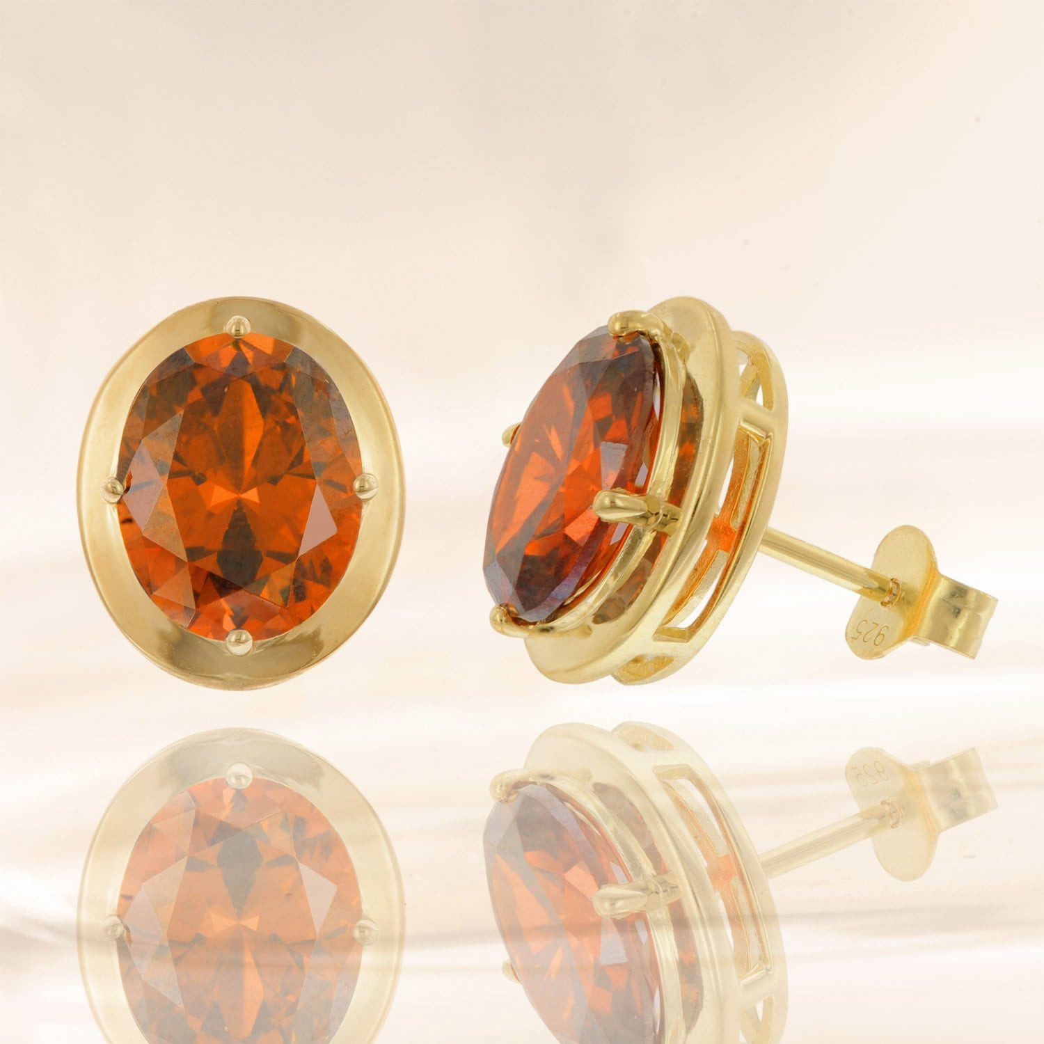 trendor Paar Ohrstecker 21346-10, für Damen 925 Silber Vergoldet Orange-Rot