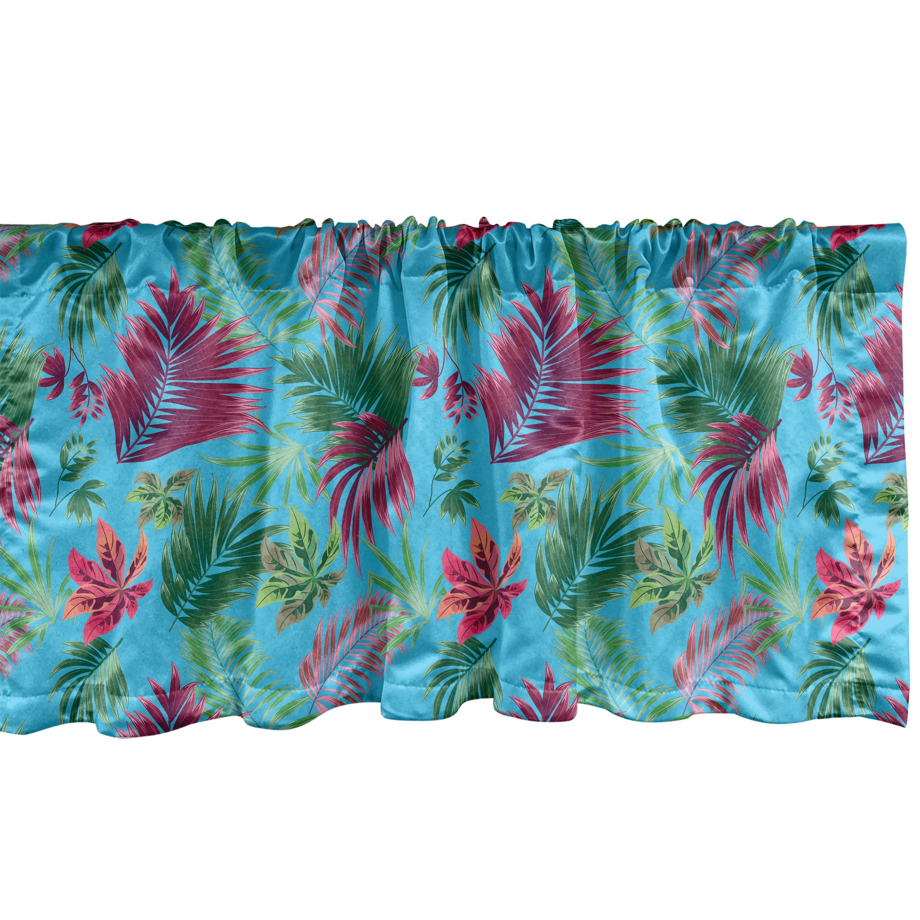 Scheibengardine Vorhang Volant für Küche Schlafzimmer Dekor mit Stangentasche, Abakuhaus, Microfaser, Sommer Tropisches Laub auf Blau