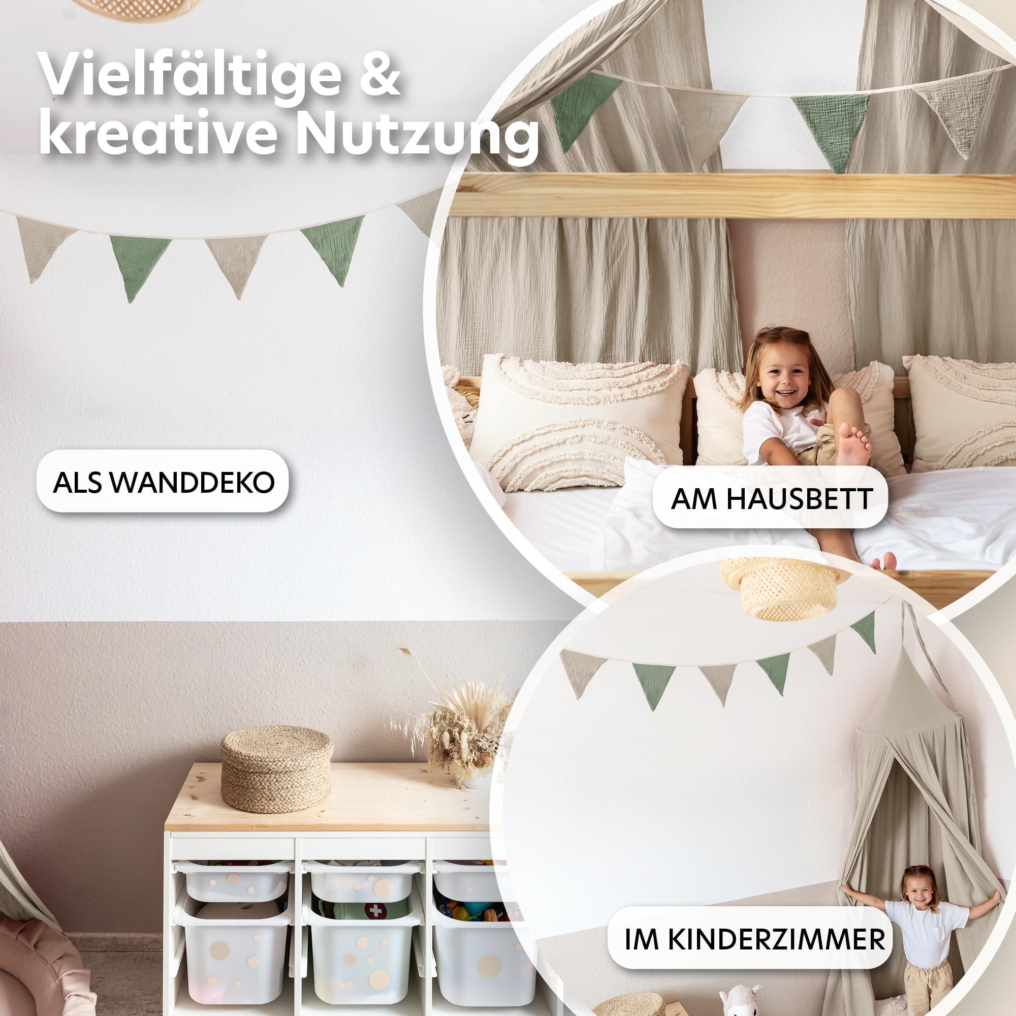 lilimaus Wimpelkette Sternenkette für Kinderzimmer - handgenähte Stoff-Girlande, handgefertigte Stoff-Girlande ca. 300 cm - Wimpel oder Sterne