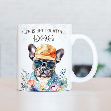 Cadouri Tasse FRANZÖSISCHE BULLDOGGE - Kaffeetasse für Hundefreunde, Keramik, mit Hunderasse, beidseitig bedruckt, handgefertigt, Geschenk, 330 ml