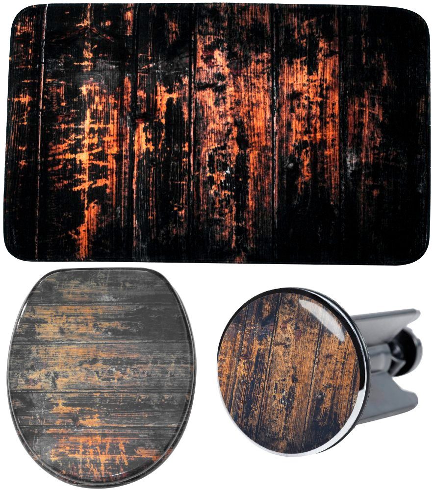 Sanilo Badaccessoire-Set Vintage, Komplett-Set, 3 tlg., bestehend aus WC-Sitz, Badteppich und Waschbeckenstöpsel