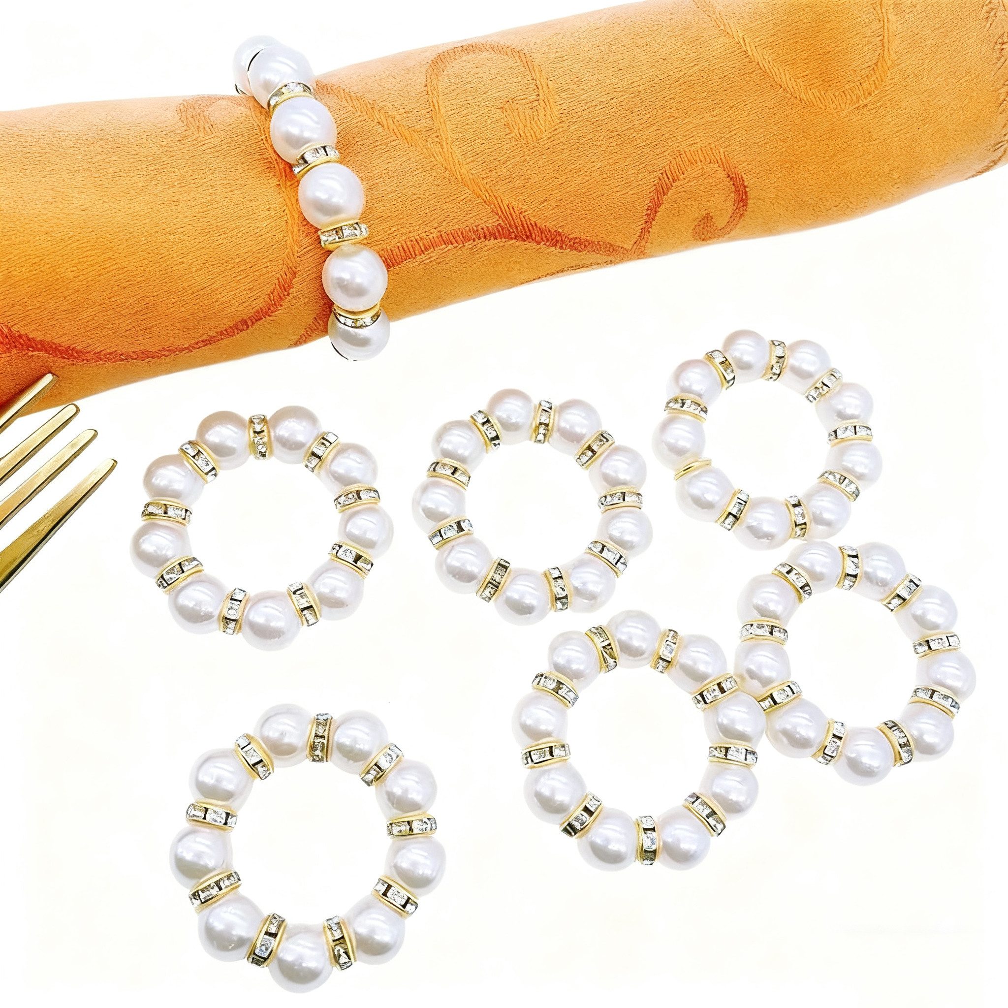 CLTYQ Serviettenring Perle Serviettenringe, 6 Stück Serviettenringe Schnallen Metall, Schnallen Serviette Ringe gestreckt Strass Serviettenring Halter