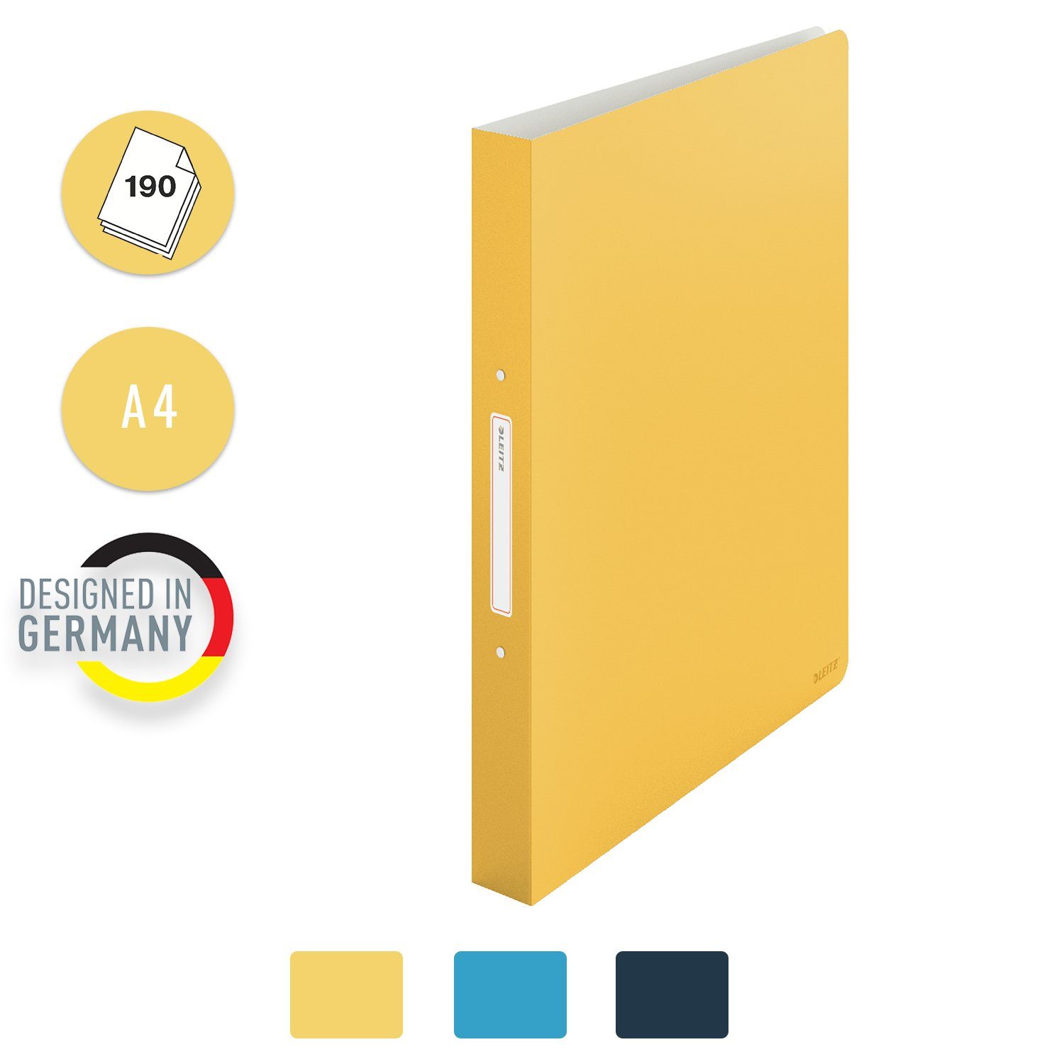 LEITZ Ringbuchmappe gelb 190 bis Blatt, Rückenschild für Cosy, zu beschriftbares
