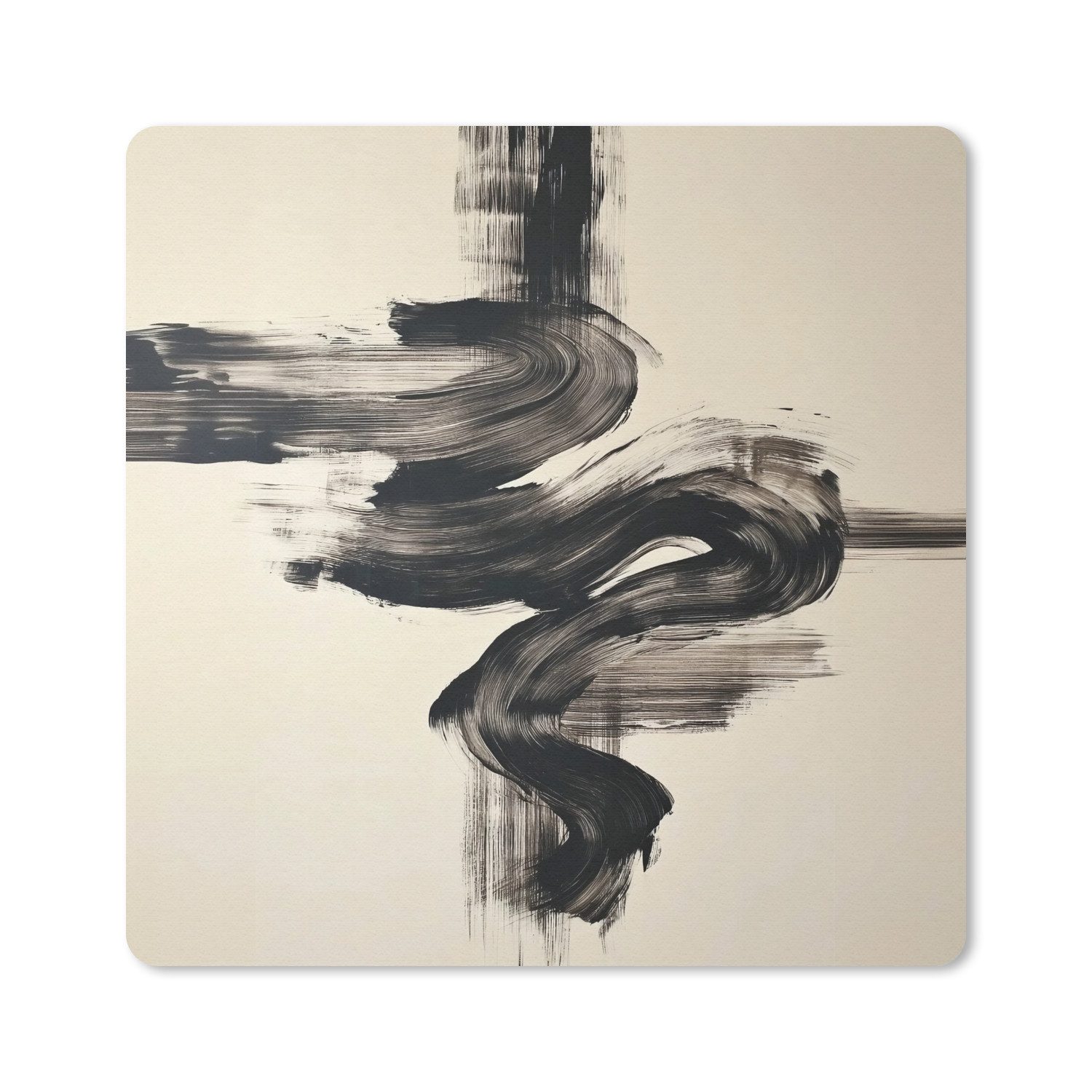 MuchoWow Mauspad Wellen - Pinselstriche - Beige - Minimalistisch (1-St), Mousepad, Schreibtisch Zubehör, Deko, 20x20 cm