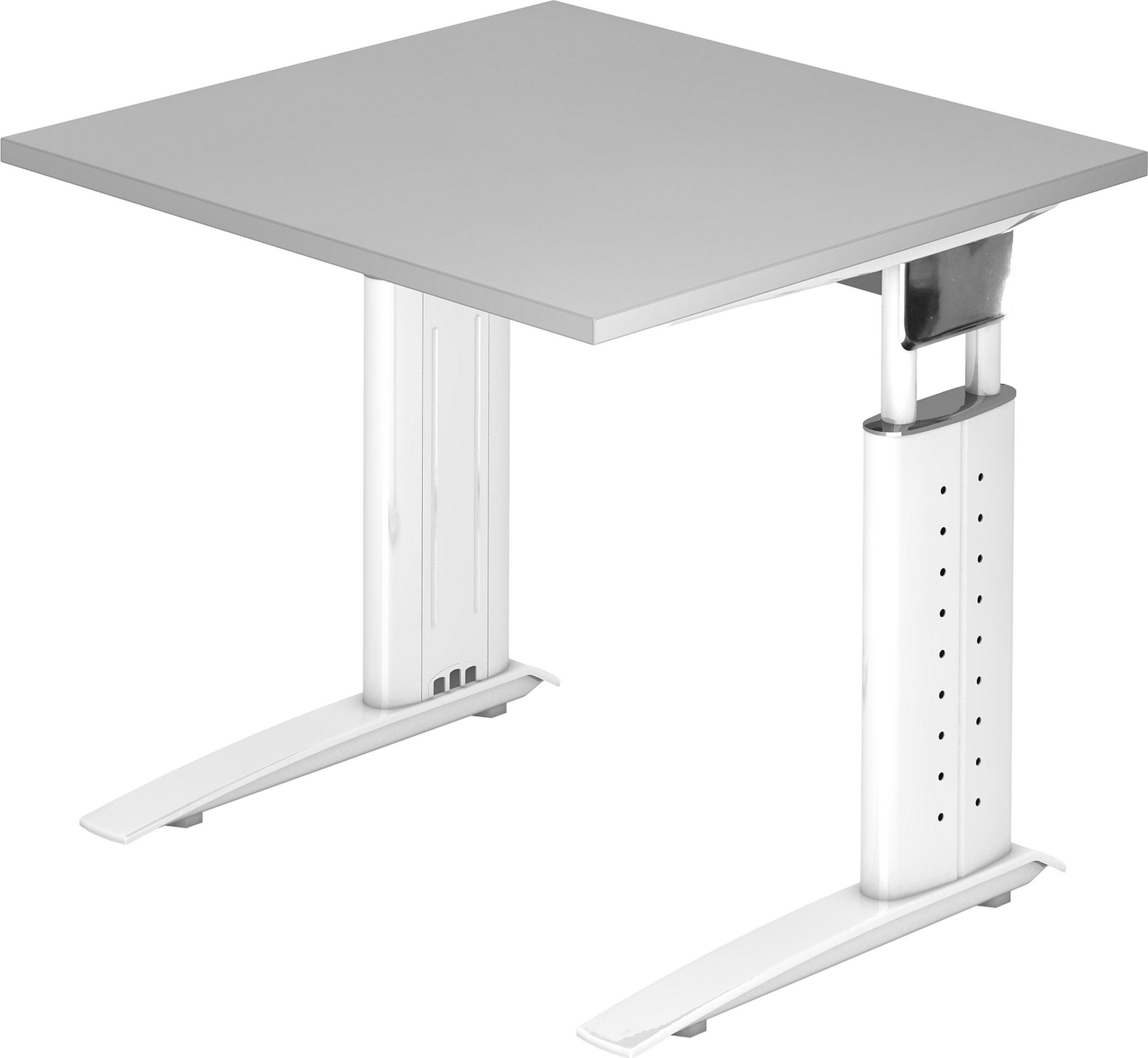 bümö Schreibtisch Schreibtisch Serie-U, Quadrat: 80 x 80 cm - Dekor: Grau - Gestell: Weiß
