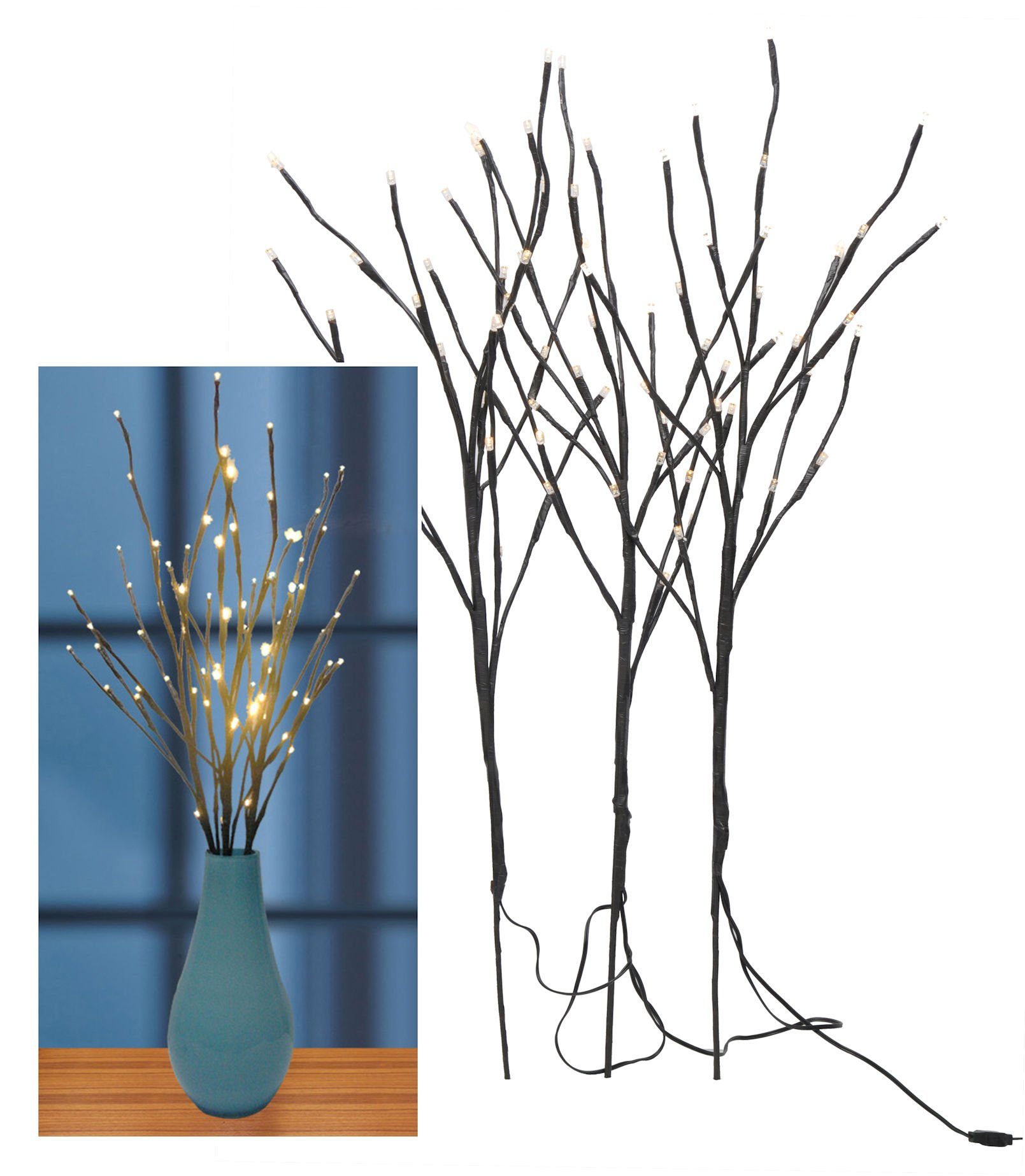 Spetebo LED-Leuchtzweig LED Lichterzweige im 3er Set - 60 LED / 76 cm, 60-f günstig online kaufen