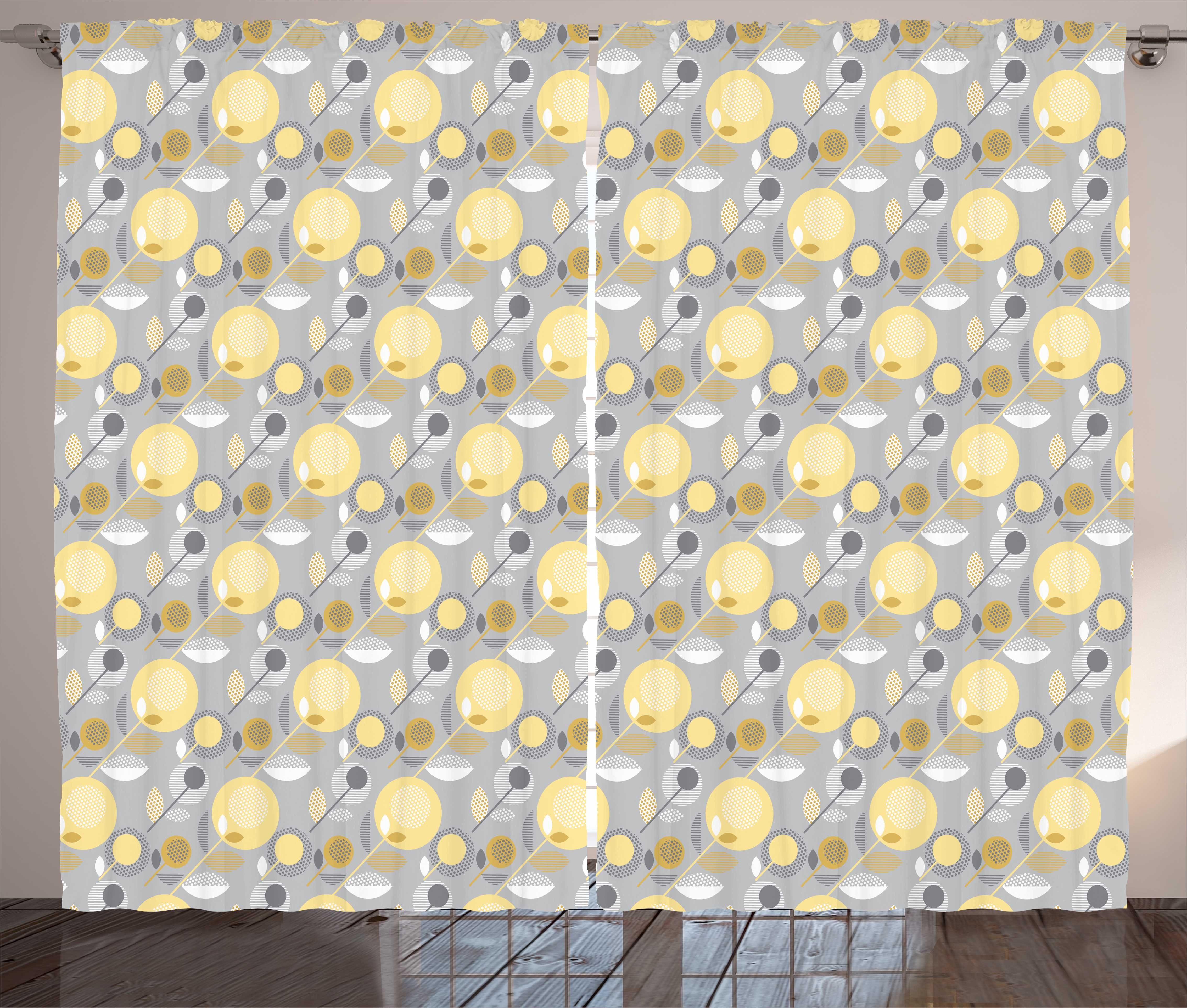 Gelbe Vorhang mit Schlaufen Abakuhaus, Schlafzimmer Blume und Kräuselband Haken, 60er-Muster Gardine