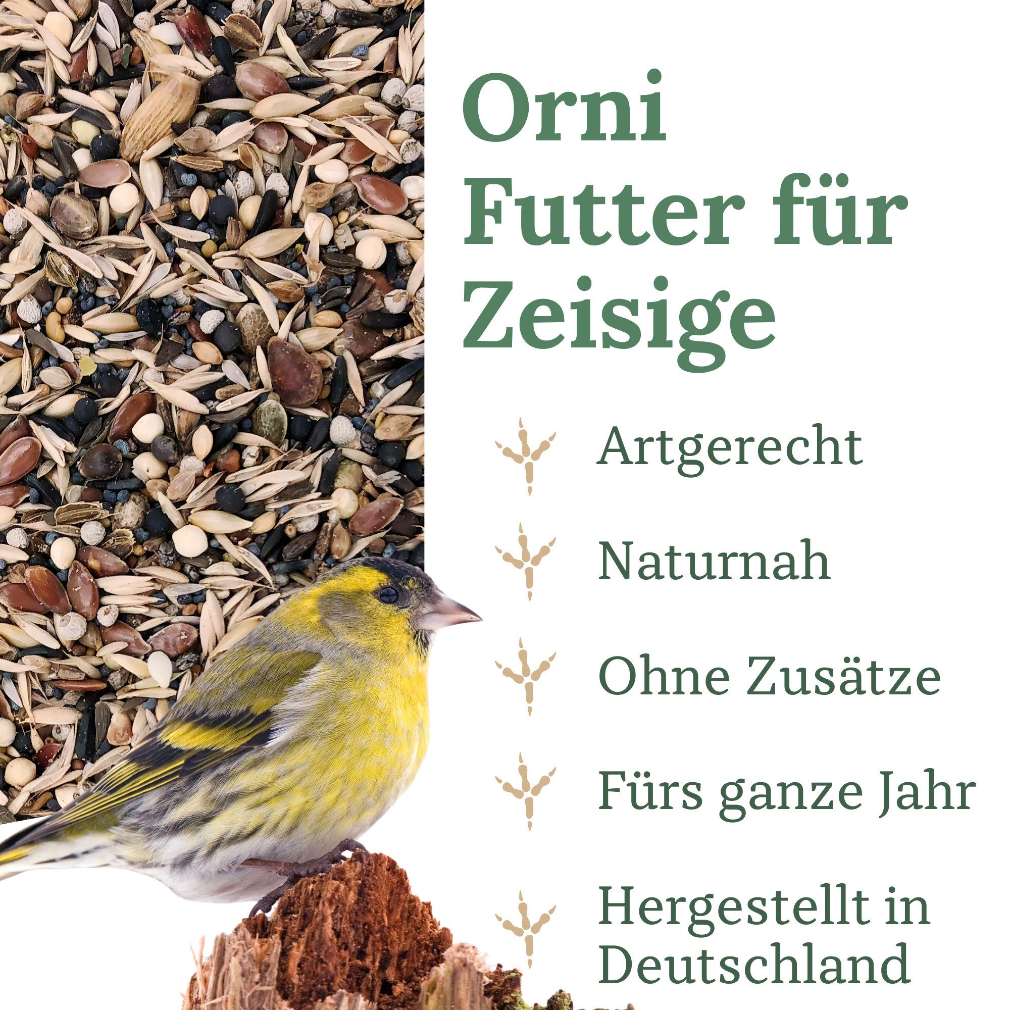 Orni Zeisig Vogelfutter - Futtermischung aus natürlichen Samen und Körnern, Hauptfutter für: Wildvogel