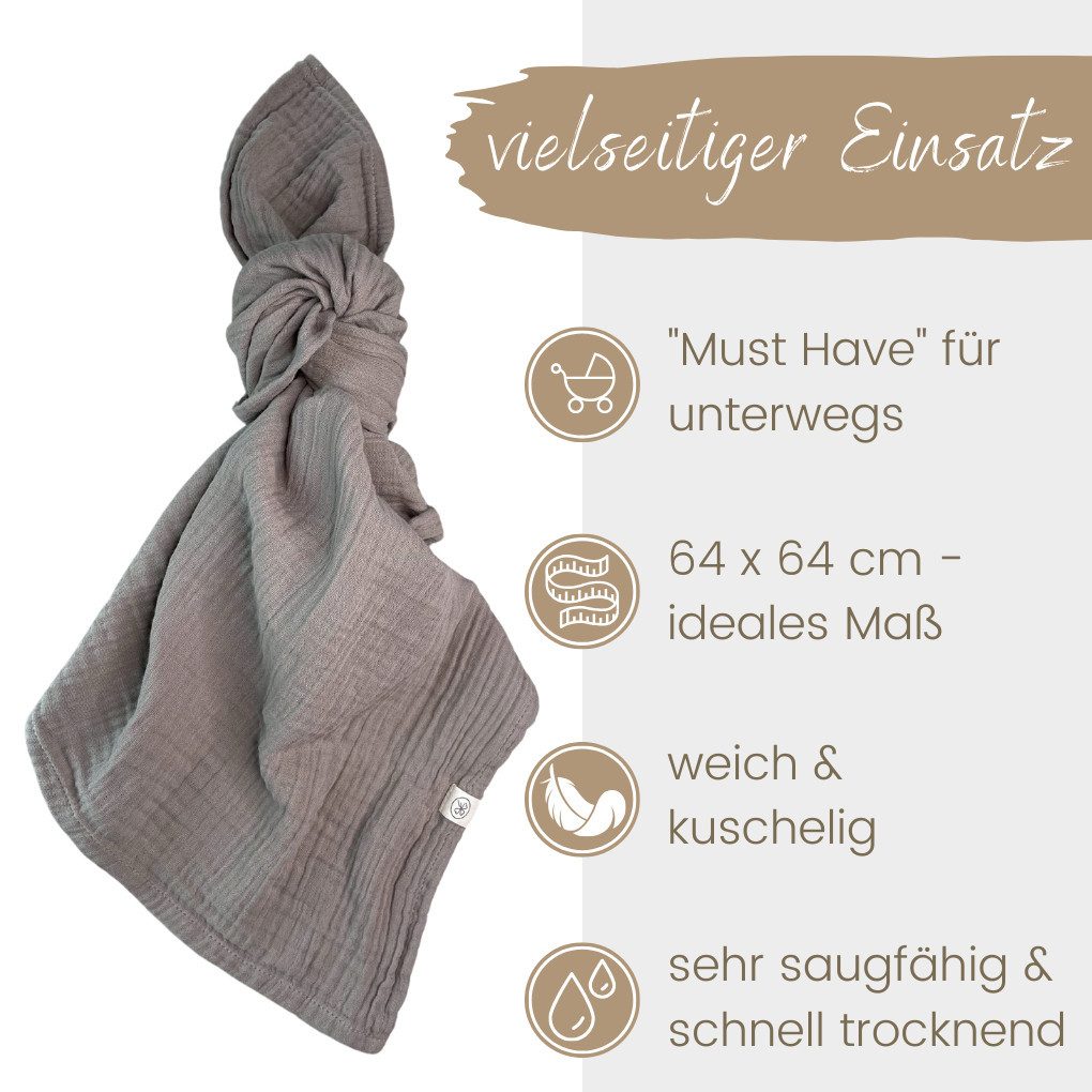 Babydecke Mulltücher 3er-SET gekreppt, Spucktuch 64x64 100% GOTS BIO-Baumwolle, DIKOS, PREMIUM Qualität atmungsaktiv, nachhaltig, plastikfrei, kuschelweich